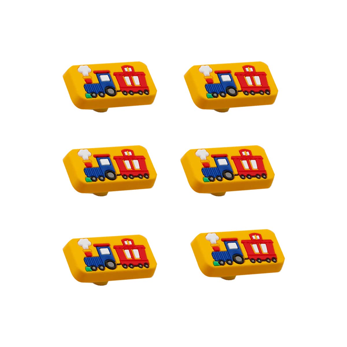 Soft Rubber Cartoon Train Knobs for Kids - 6pcs Cabinet & Drawer Handles for Girls & Boys Room, Closets, Toy Organizers & Bookcases - Safe & Fun DIY Home Decor