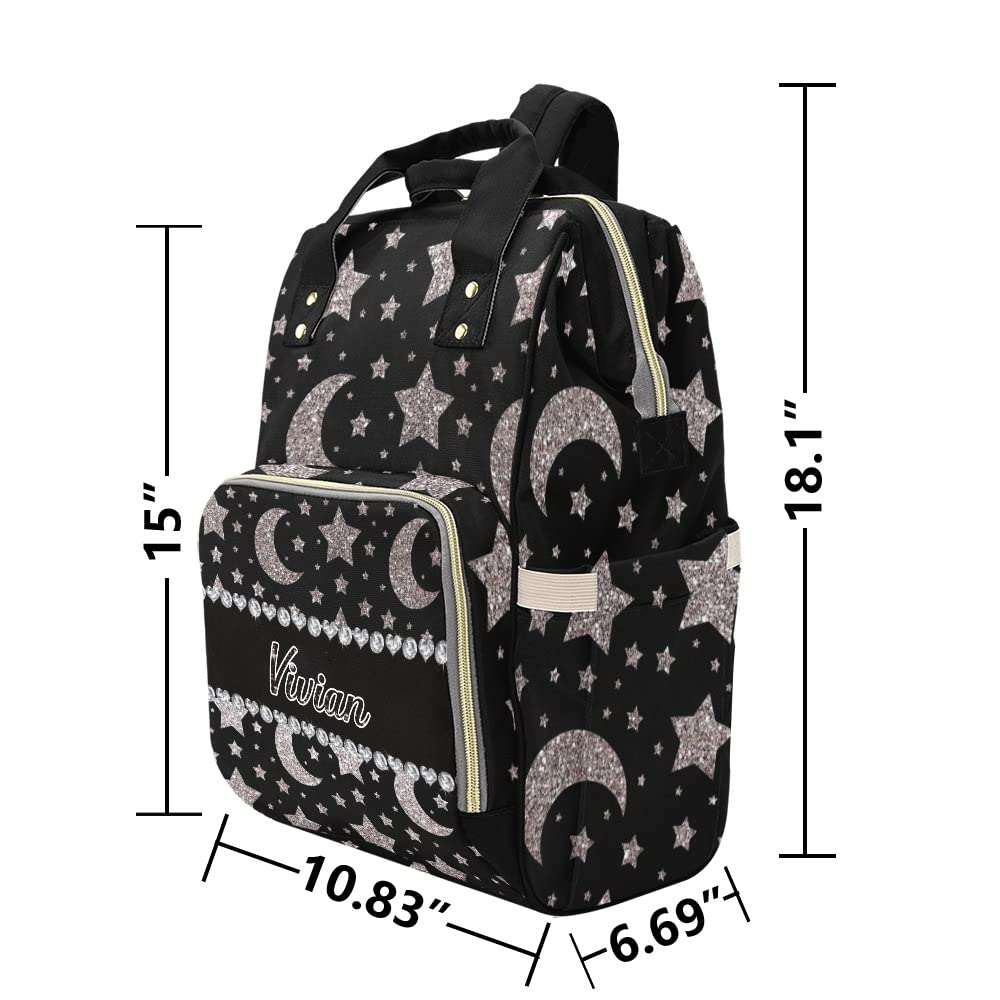 Personalized Star Moon Stripe Diaper Backpack - Custom Name Travel Bag for Women & Girls, Multi-Purpose Tote Handbag for Baby Essentials, Work & Gym