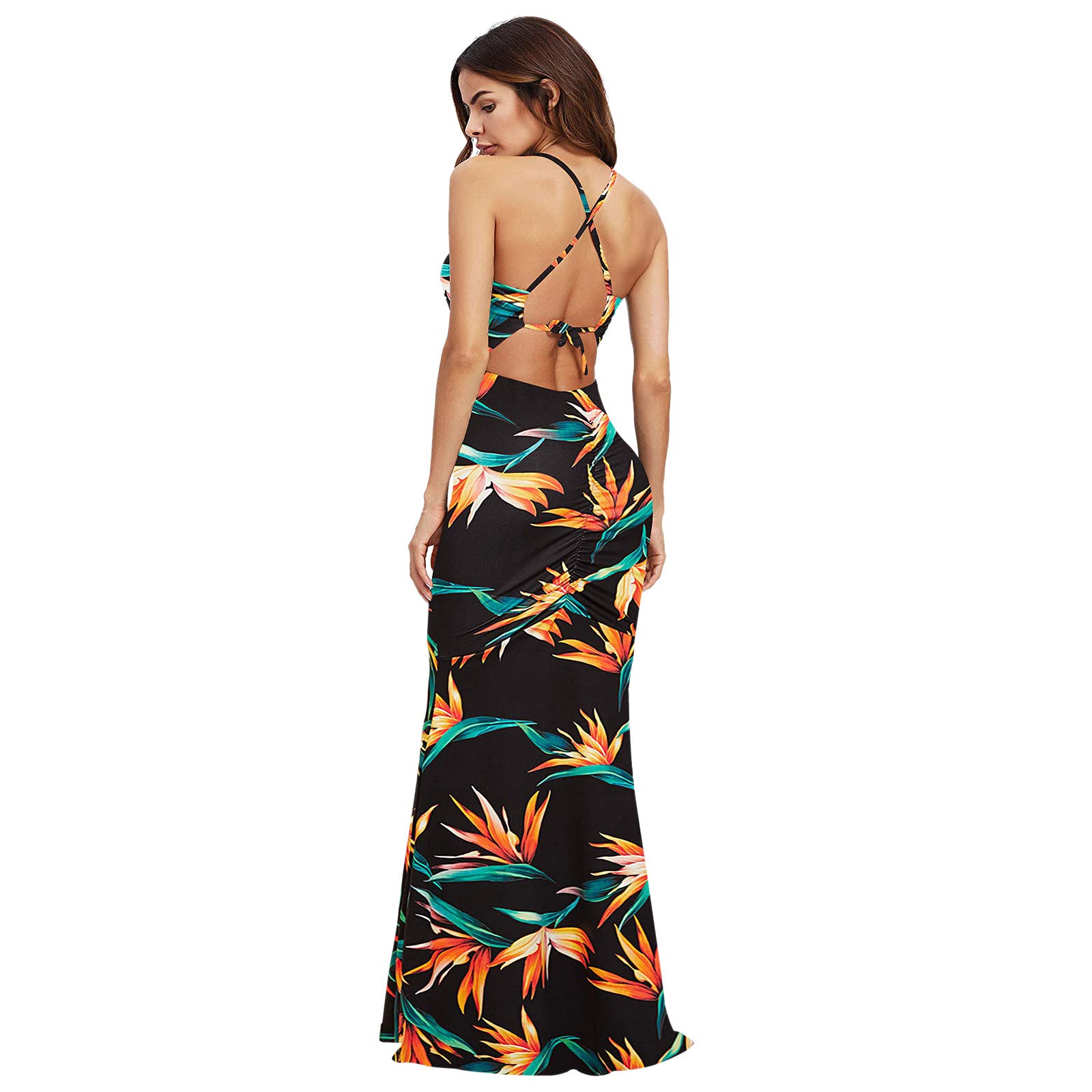 Women's Floral Print Maxi Dress - Long Sleeve Hemlock Fall Evening Gown with Pockets | Slim Fit Floor Length Party Dress for Weddings, Cocktail Events & Formal Occasions