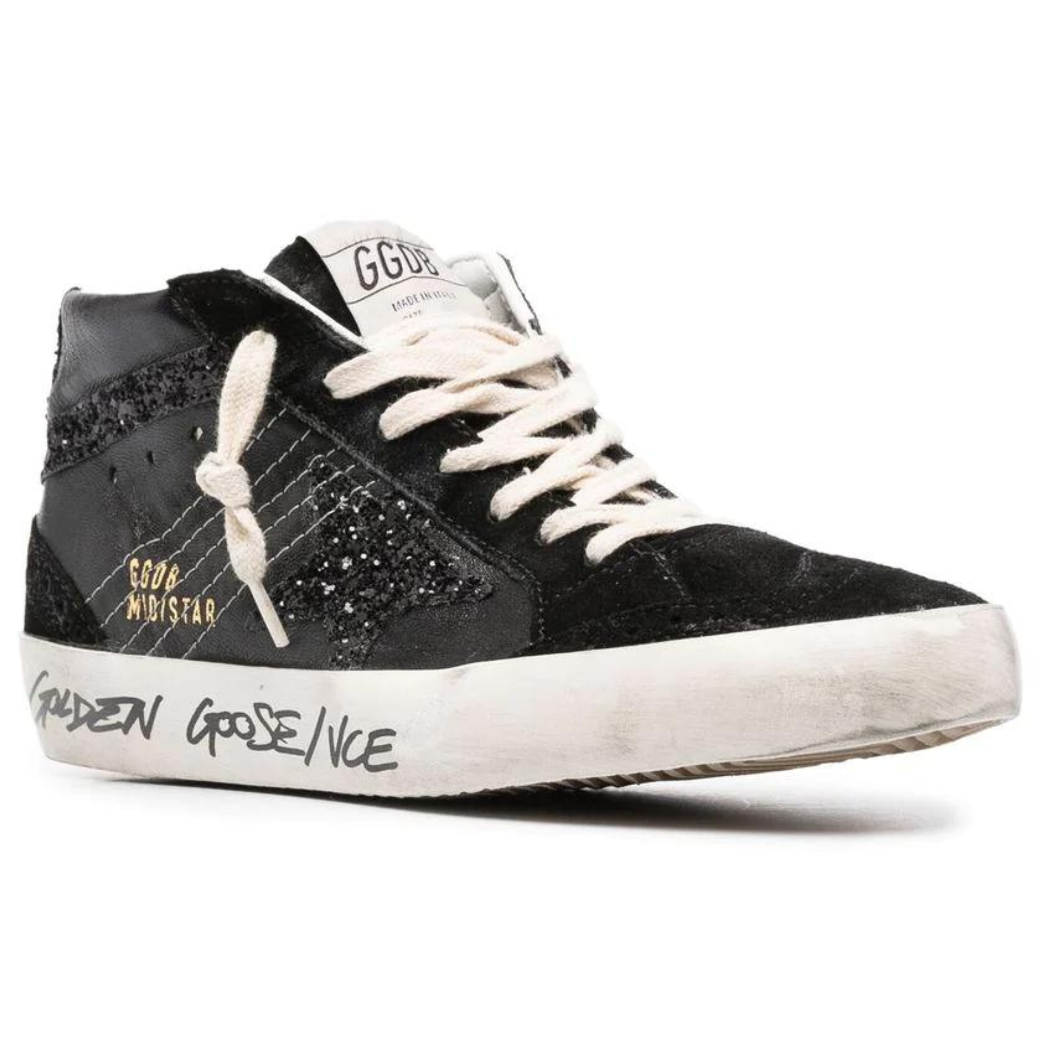 Black Glitter Mid Star Sneakers - Women's Fashion Casual Shoes for Walking & Running - Perfect for Parties, Gym & Everyday Wear