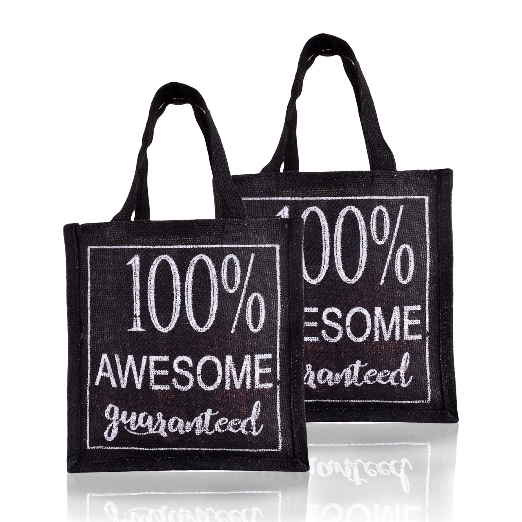 Kuber Industries Reusable Jute Lunch Bag with Handle - Eco-Friendly Office Lunch Tote for Work, School & Picnics - Small Size, Pack of 2 in Black with Stylish Print