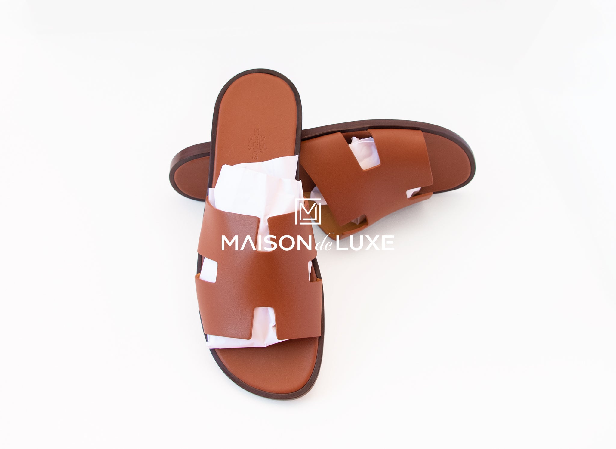 Hermes Men's Gold Izmir Sandal Size 44 - Luxury Leather Summer Slides for Beach, Pool & Casual Wear