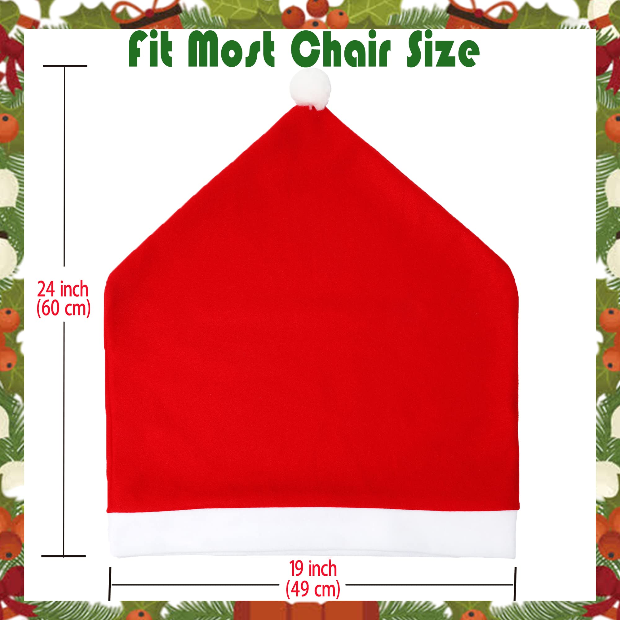 Qubjus 4-Piece Christmas Chair Covers Set - Santa Claus Red Hat Slipcovers for Dining & Kitchen Chairs | Holiday Decor for Home, Hotel & Party | Festive Xmas Table Setting & Dinner Decoration