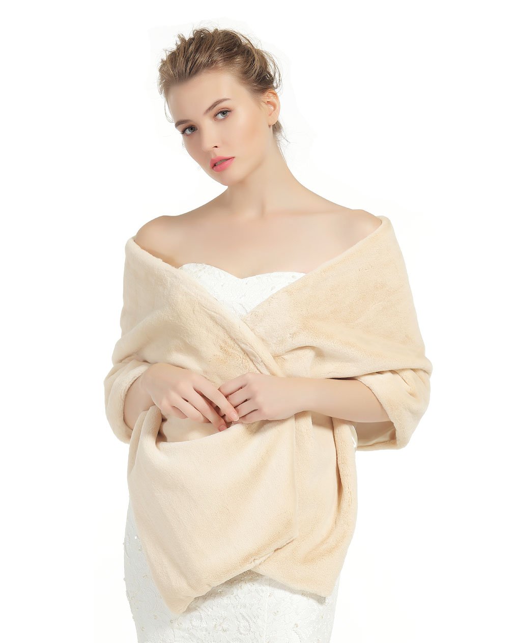 BEAUTELICATE Women's Faux Fur Shawl Wrap - Winter Bridal Wedding Scarf Stole - Elegant Cover Up for Parties, Evening Events & Cold Weather Fashion
