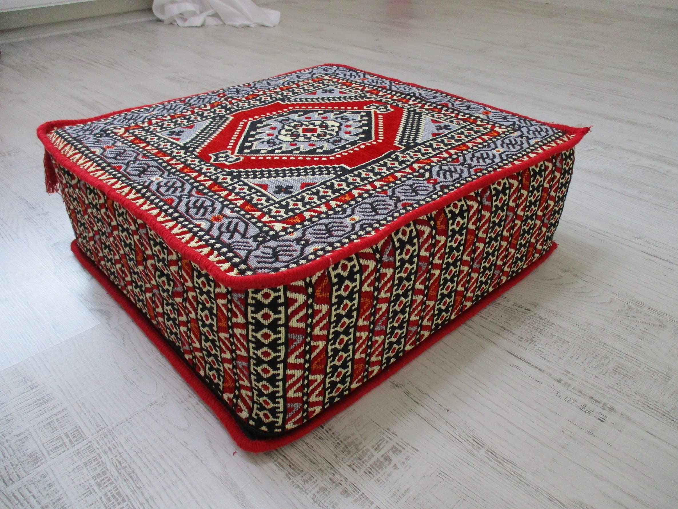 Handmade Kilim Poufs & Ottoman Footstools - Arabic Coffee Table, Floor Seating, Pet Bed - Filled with High-Density Foam for Living Room, Bedroom & Boho Decor