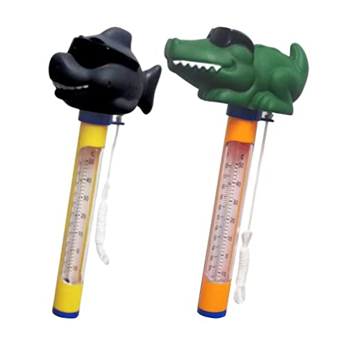 FAKEME Flameer 2-Pack Durable Floating Pool Thermometer for Tubs, Ponds & Water Temperature - Shark & Crocodile Design, Perfect for Swimming Pools, Hot Tubs, and Outdoor Water Features