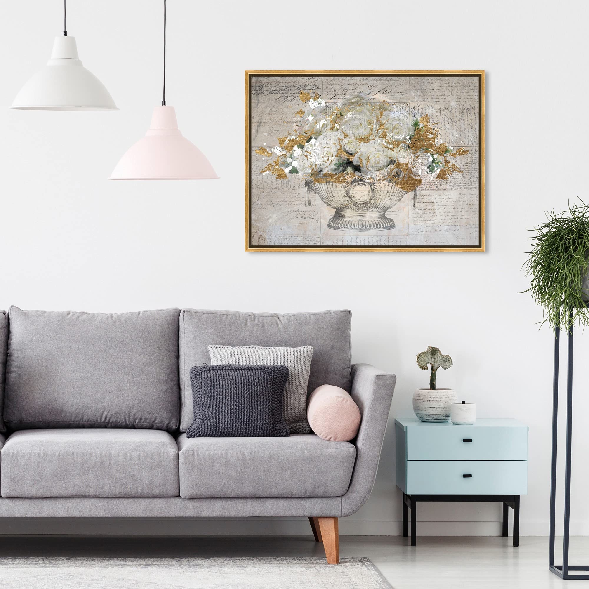 Monaco Roses Floral Framed Canvas Prints - Botanical Wall Art Decor for Living Room, Bedroom & Office