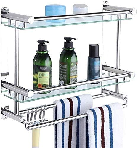 2-Tier Adjustable Bathroom Shelf with Towel Rail & Shower Holder - Space-Saving Storage for Towels, Toiletries & Shower Essentials - Perfect for Small Bathrooms, Apartments & RV Showers