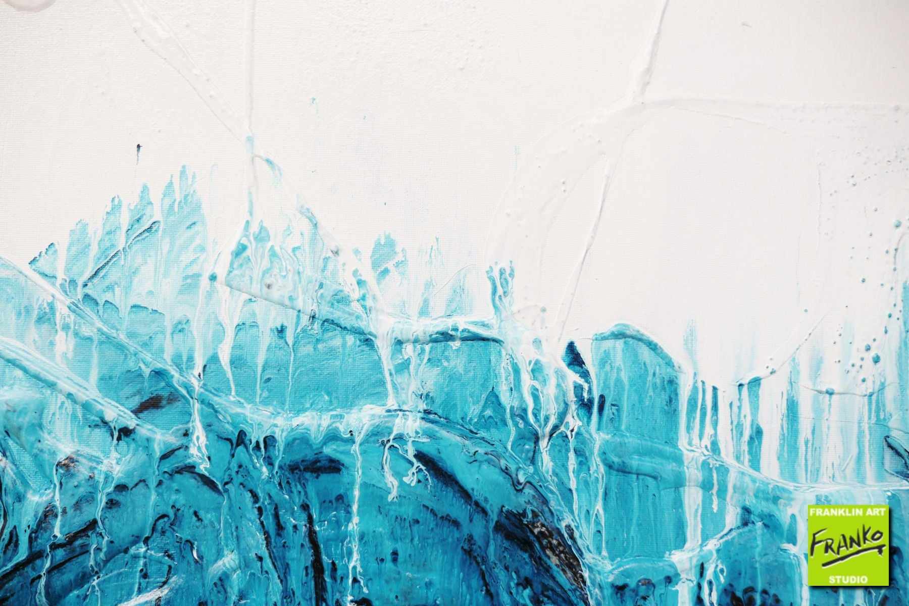 Blue White Textured Abstract Painting - Aqua Impression 200cm x 80cm Modern Wall Art for Living Room, Bedroom & Office Decor