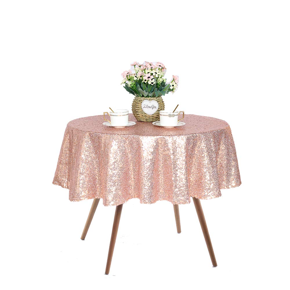 Rose Gold Sequin Tablecloth 50 Inch Round - Sparkly Glitter Table Cover for Wedding, Birthday Party, Baby Shower & Bridal Events - Perfect for Holiday Dinners, Anniversary Celebrations & Special Occasions