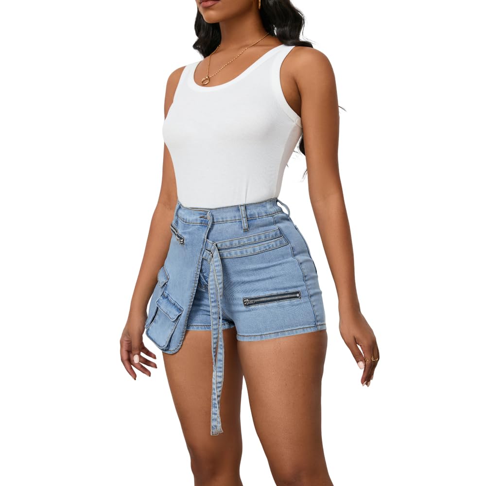 Stylish Women's Stretchy Denim Skorts - Asymmetrical Jean Skirt Shorts for Casual Wear & Summer Outfits | Perfect for Beach, Shopping & Date Nights