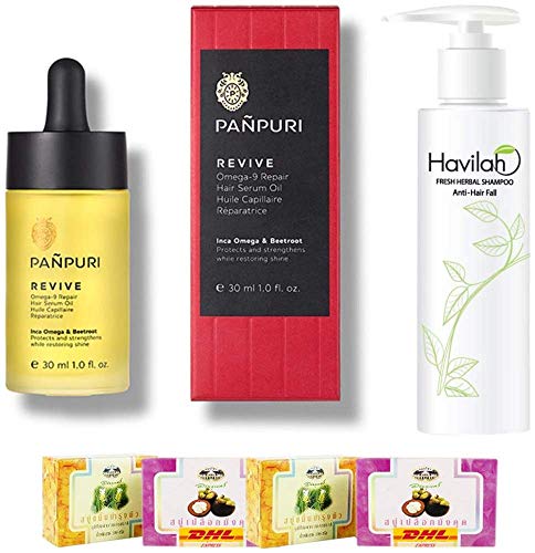 **A88 Panpuri Omega-9 Repair Hair Serum & Havilah Herbal Shampoo 300ml – Prevent Hair Loss, Nourish & Strengthen Hair – DHL Express Shipping – Perfect for Damaged & Dry Hair Care**
