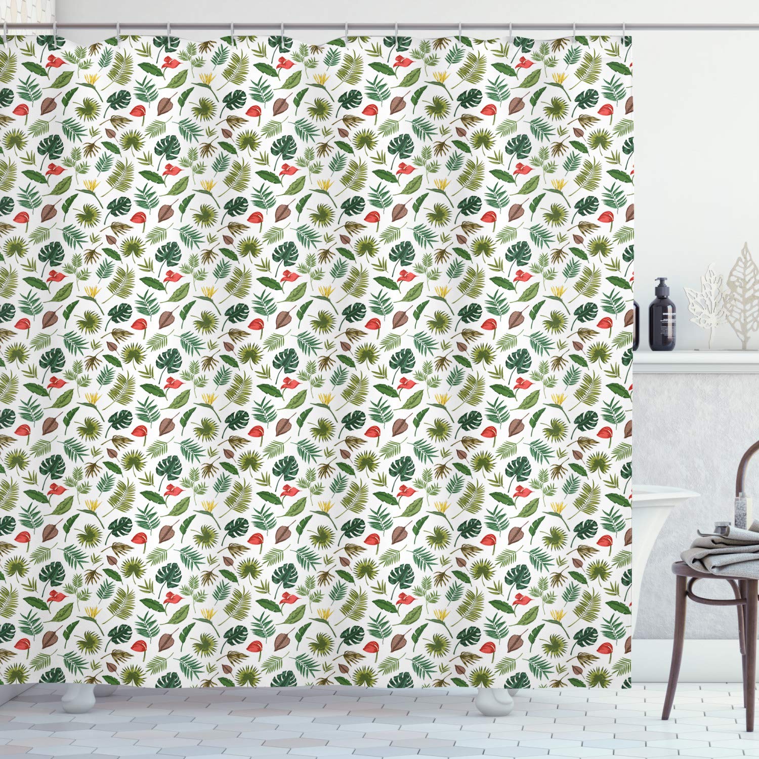 Ambesonne Botanical Shower Curtain - Realistic Jungle Leaves & Garden Art Design, 69