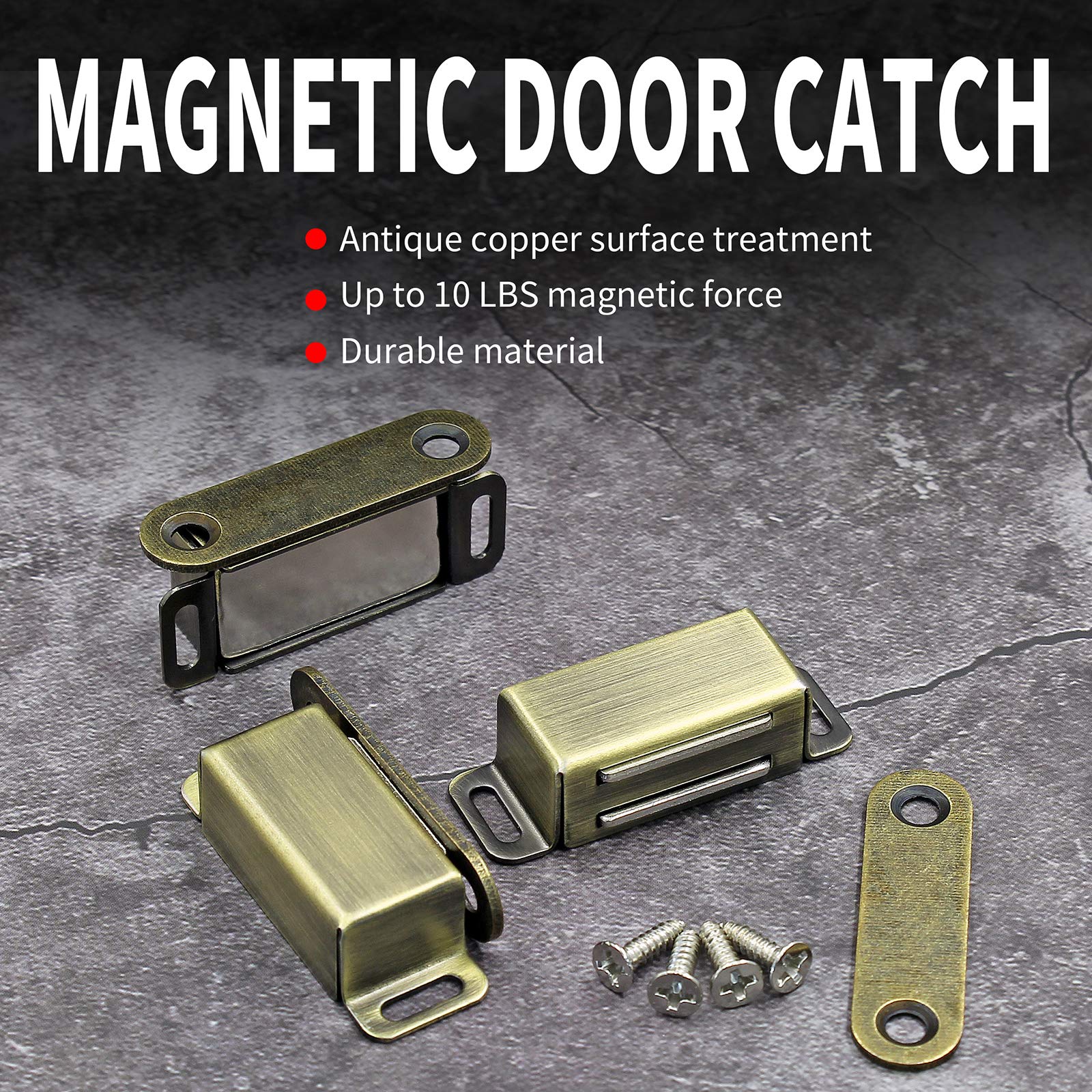 8 Pack Heavy Duty Magnetic Cabinet Catch - Stainless Steel Magnet Latch for Cabinets, Shutters, Closets & Furniture Doors (10 lbs Capacity, Bronze Finish) - Perfect for Kitchen, Bathroom, Garage & Office Organization