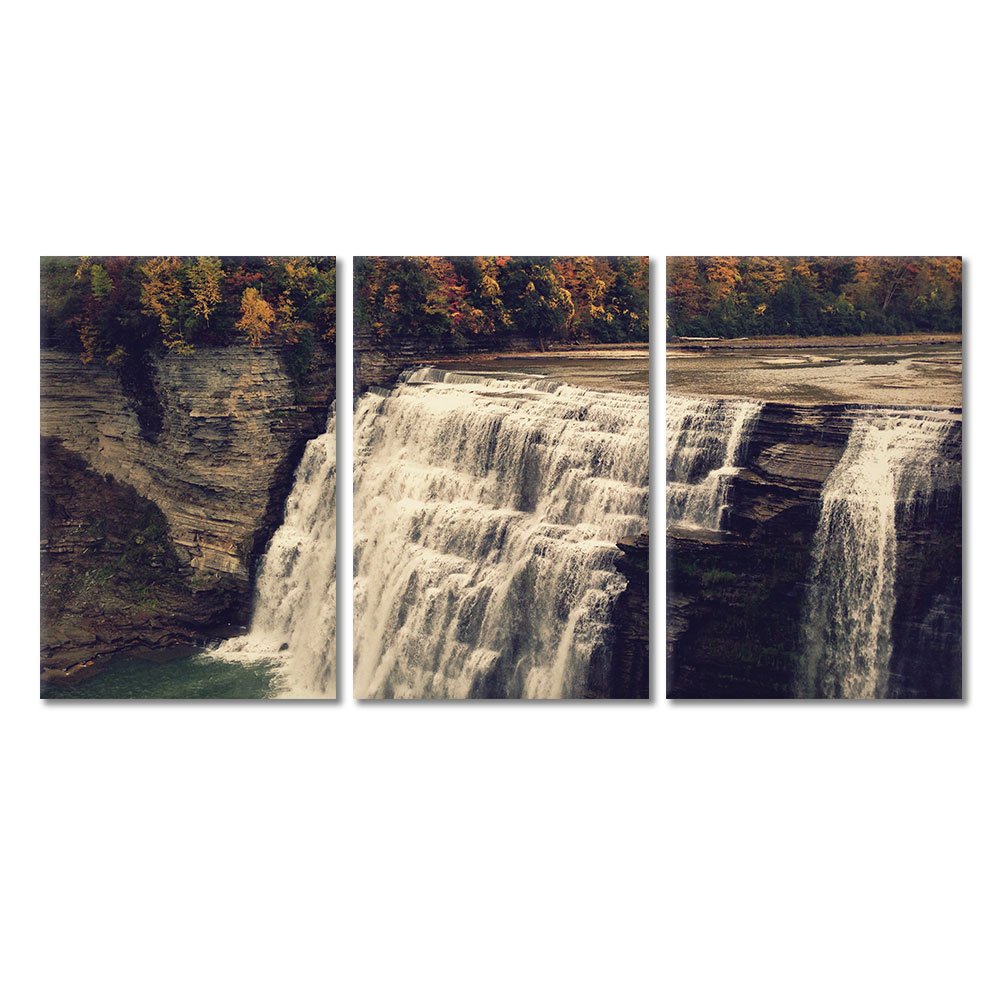 Wall26 3-Panel Canvas Wall Art - Stunning Mountain Cliff Waterfall Landscape Giclee Print - Modern Gallery Wrapped Home Decor Ready to Hang (24