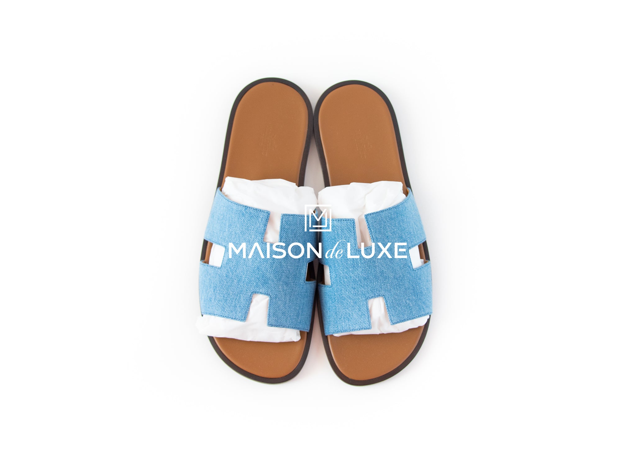 Hermes Men's Denim Clair Izmir Sandal Size 44 | Luxury Leather Slides for Men | Perfect for Summer, Beach & Casual Outings