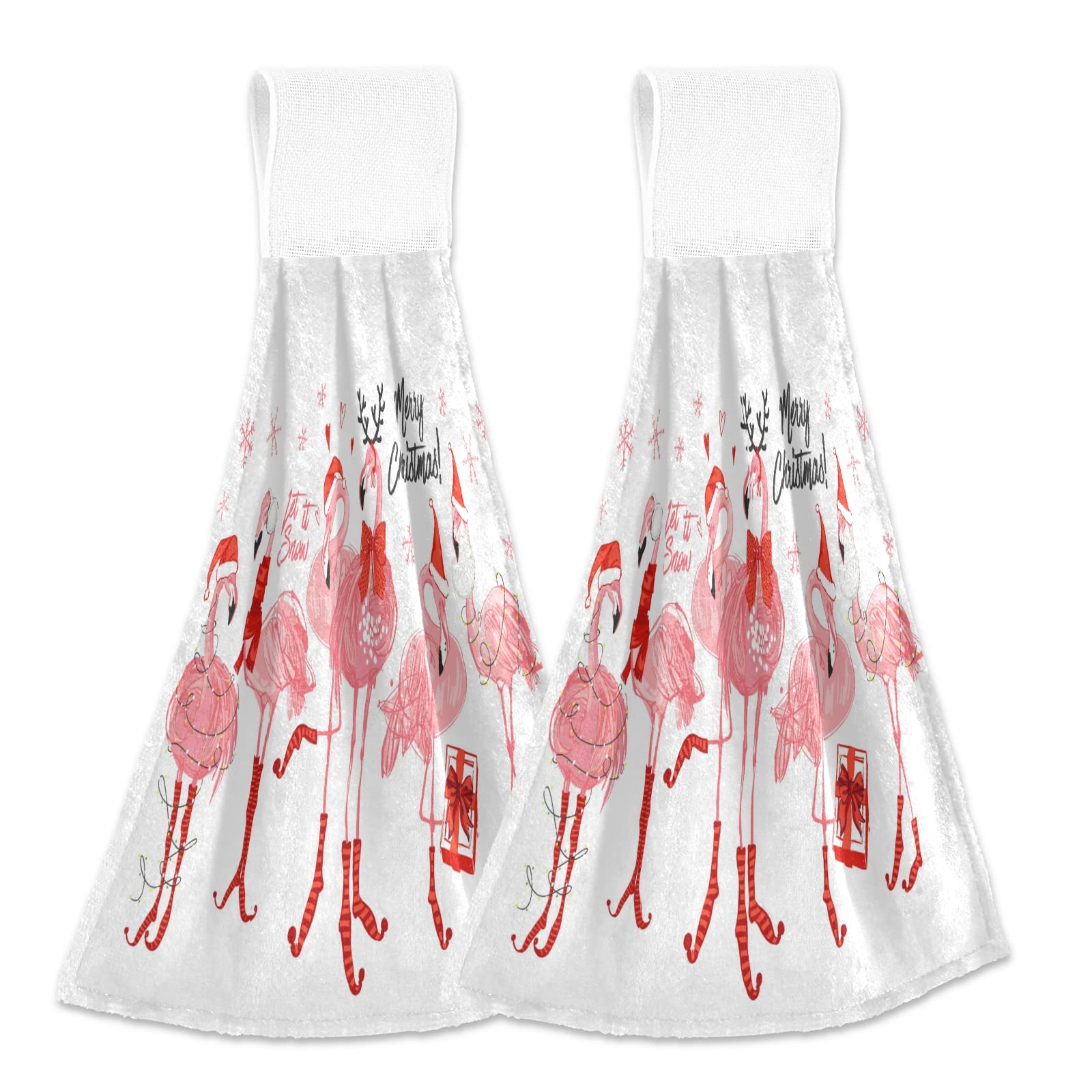 Funny Pink Flamingo Kitchen Hand Towels - Absorbent Cotton Hanging Towels with Loops (2-Pack) - Cute Home Decor for Kitchen, Bathroom, Restroom - Perfect for Holiday Gifts & Christmas Decorations