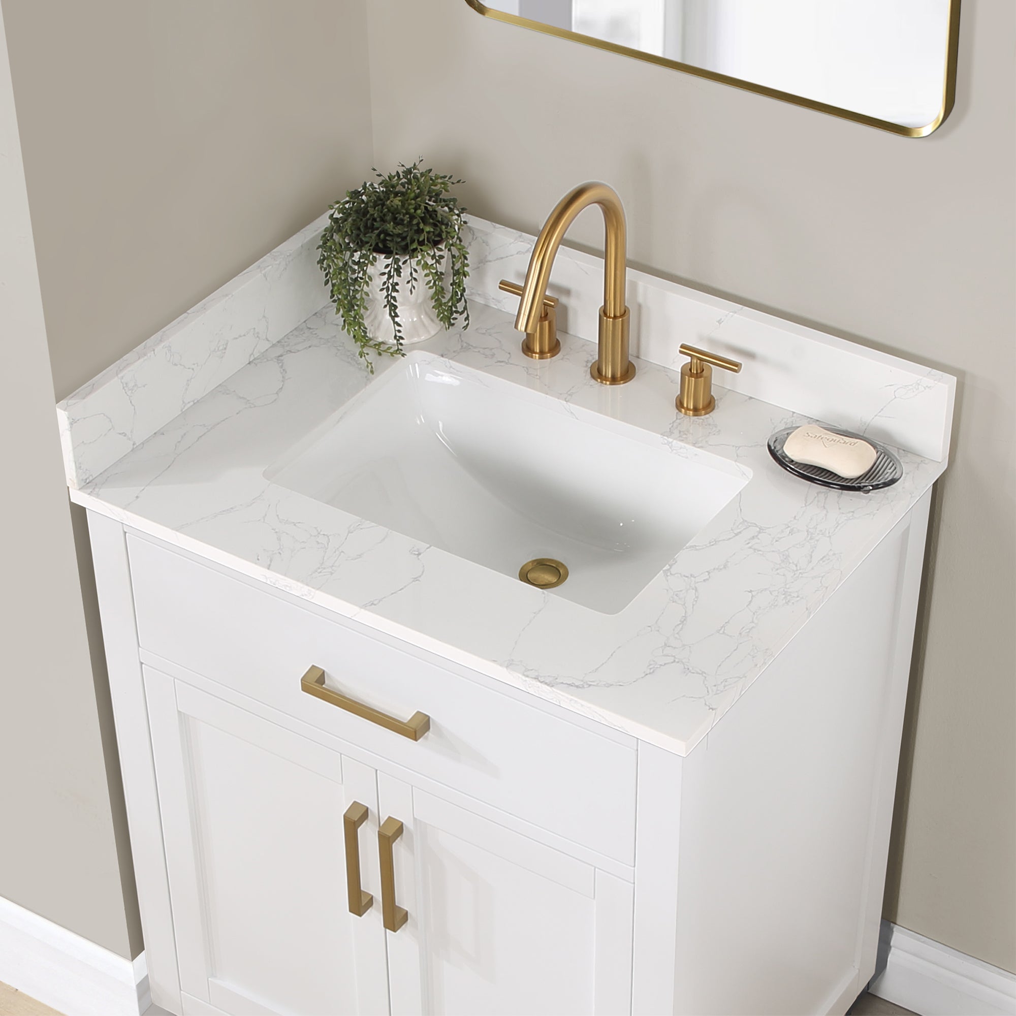 Gavino 30 Inch Single Bathroom Vanity with White Composite Stone Countertop - Modern Farmhouse Sink Cabinet for Small Bathroom Remodel & Home Upgrade