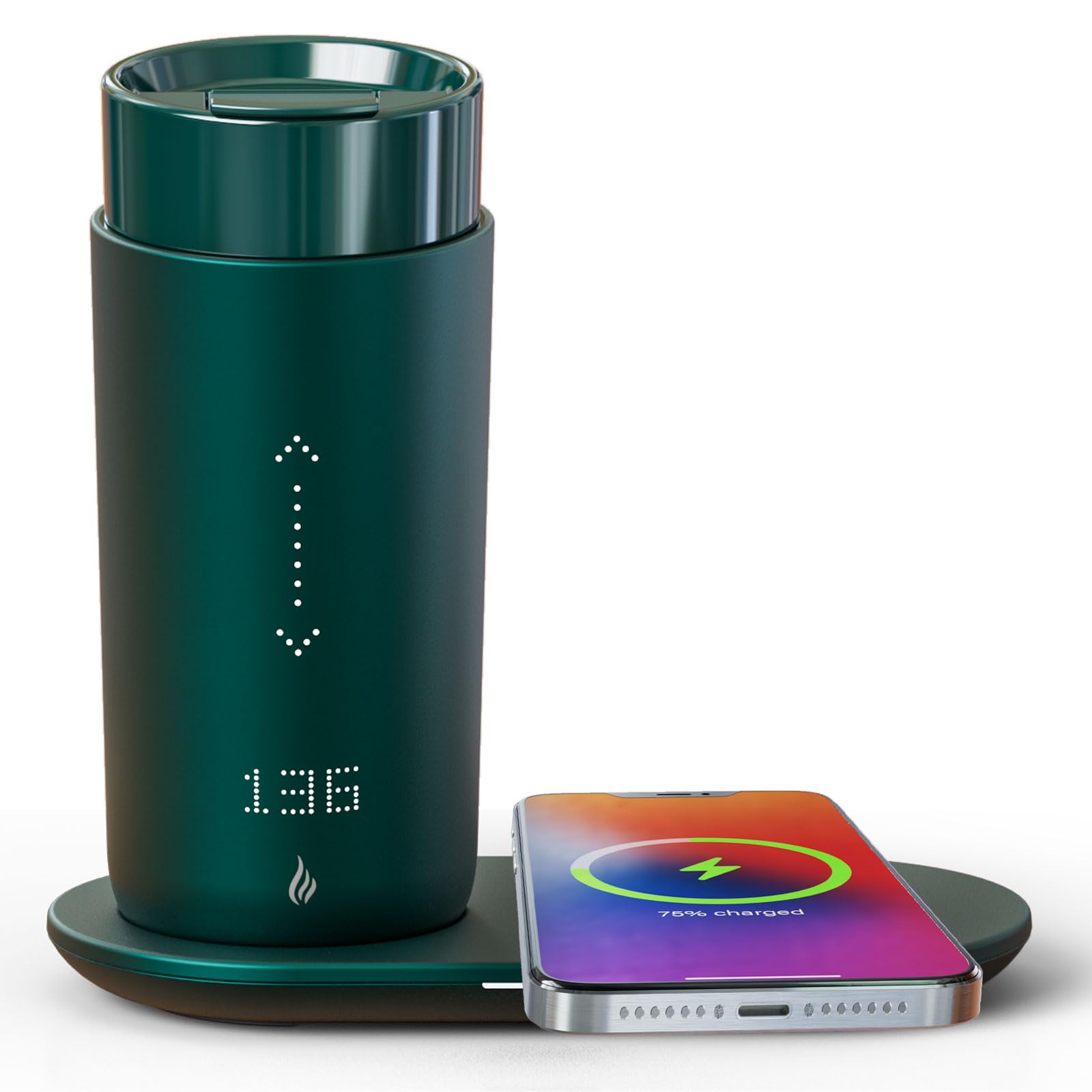 Smart Self-Heating Travel Coffee Mug - 12oz Temperature Control, App-Controlled Warmer with LED Display (4-10 Hours) | Fast Wireless Charging Base | Keeps Coffee Hot All Day | Perfect for Office, Commuting & Outdoor Use | Jade Green