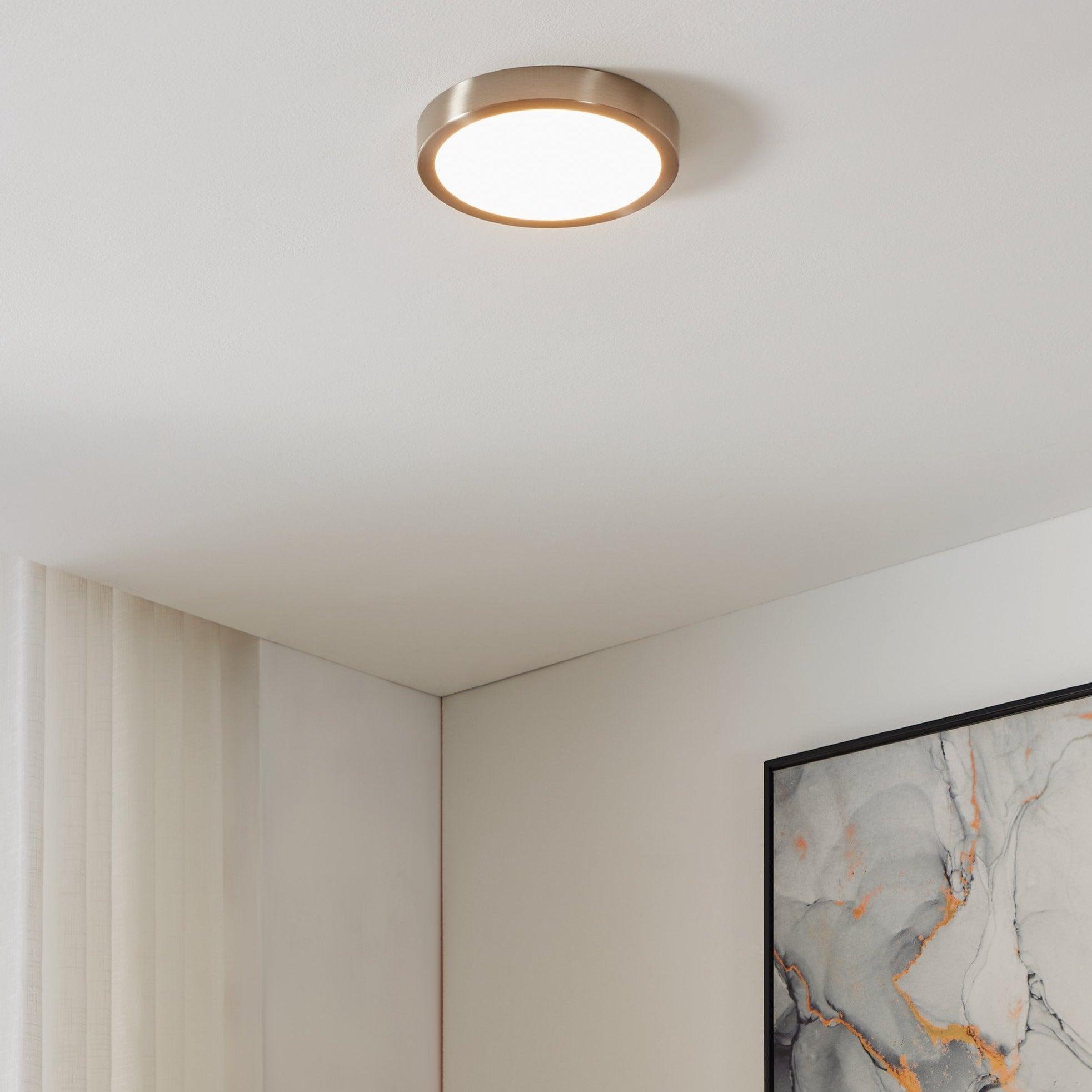Eglo Connect Fueva Z Smart LED Nickel Round Flush Mount Ceiling Light - Modern Smart Home Lighting for Living Room, Bedroom & Kitchen