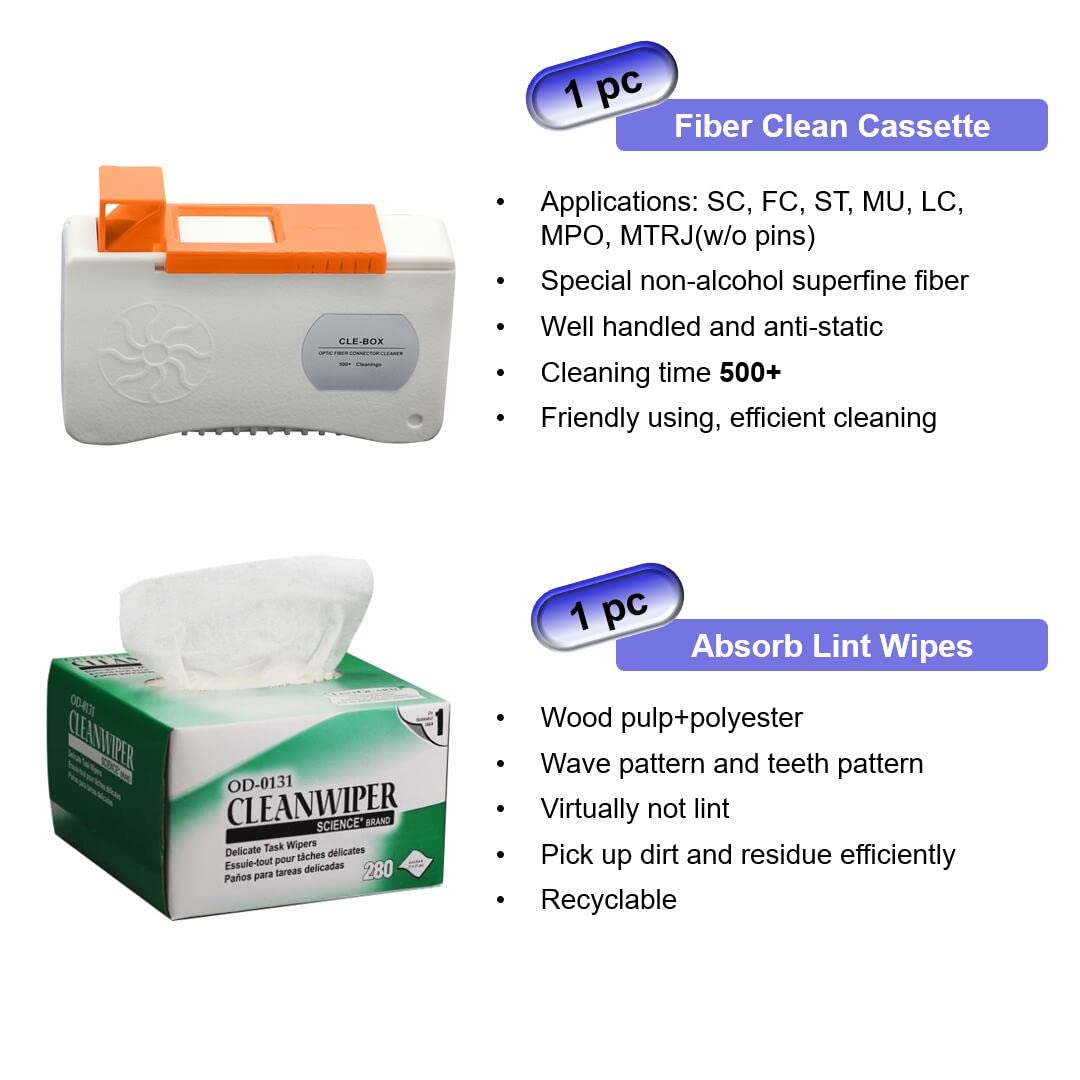 Fiber Optic Cleaning Kit - 1.25mm & 2.5mm Cleaner Pens with Wipes for FC/SC/ST/LC/MU Connectors - Professional FTTH Maintenance Tool for Home & Office Network Equipment