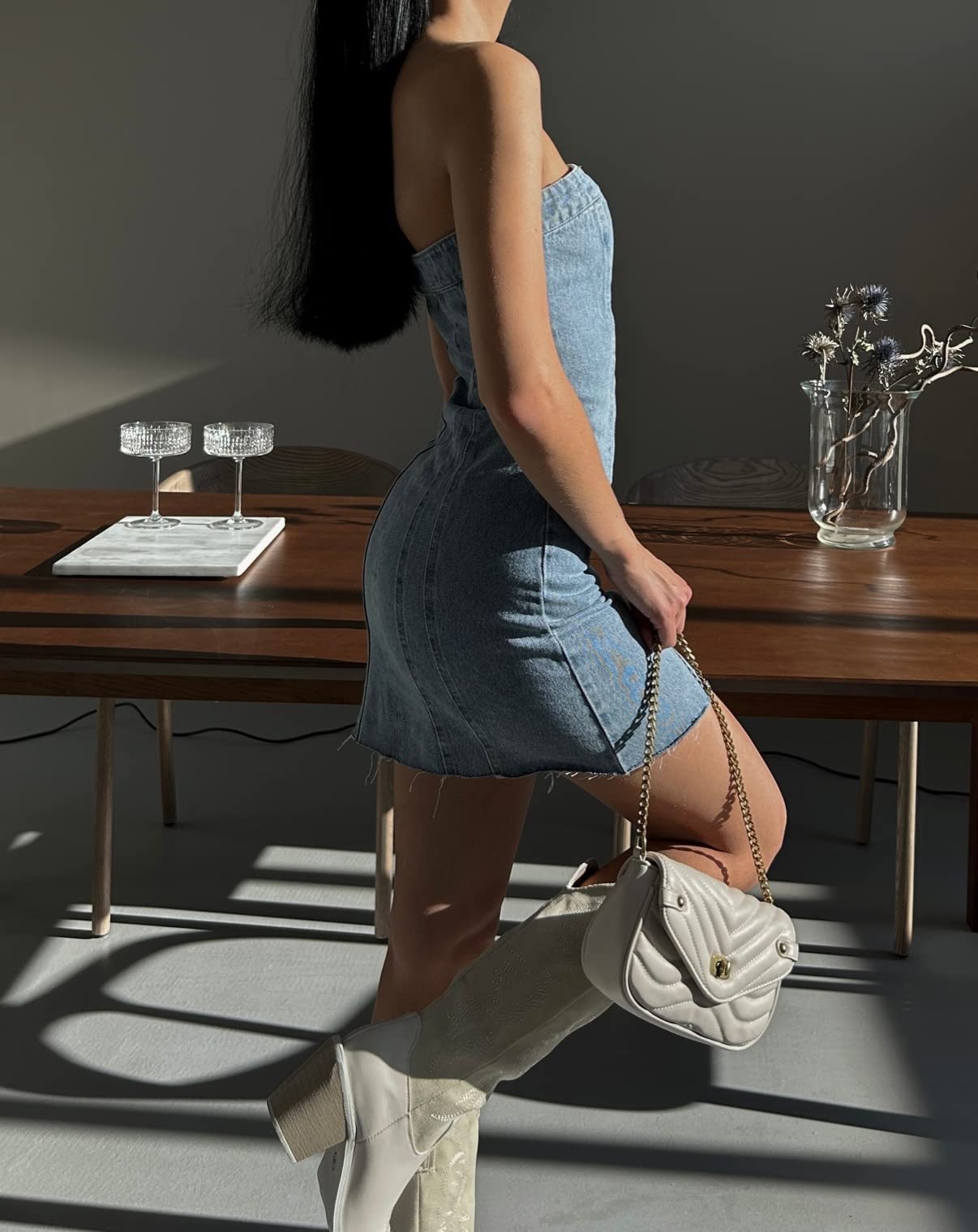 YELLOOP Y2K Mini Denim Tube Dress for Women - Trendy Club & Going Out Outfits | Perfect for Parties, Nightlife & Casual Wear