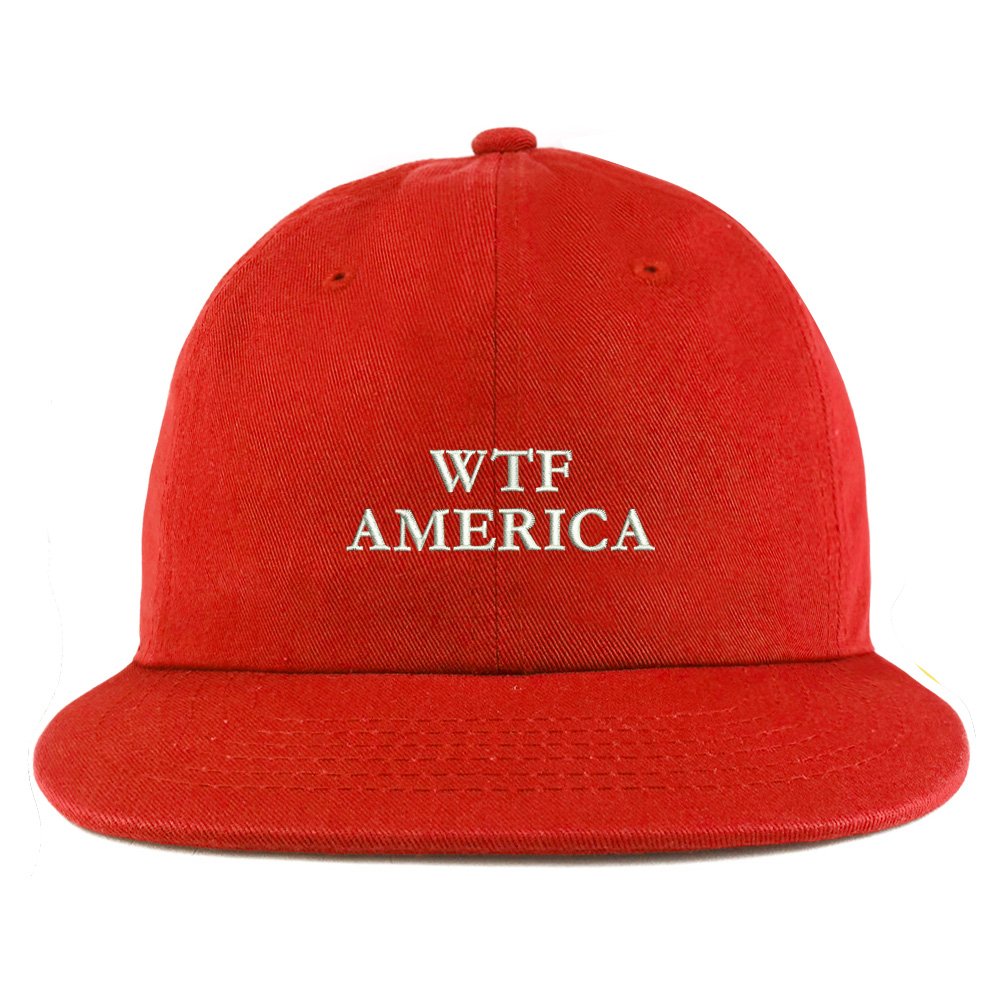 WTF America Embroidered Unstructured Flatbill Adjustable Cap - Trendy Baseball Hat for Men & Women - Perfect for Streetwear, Casual Outfits & Outdoor Activities
