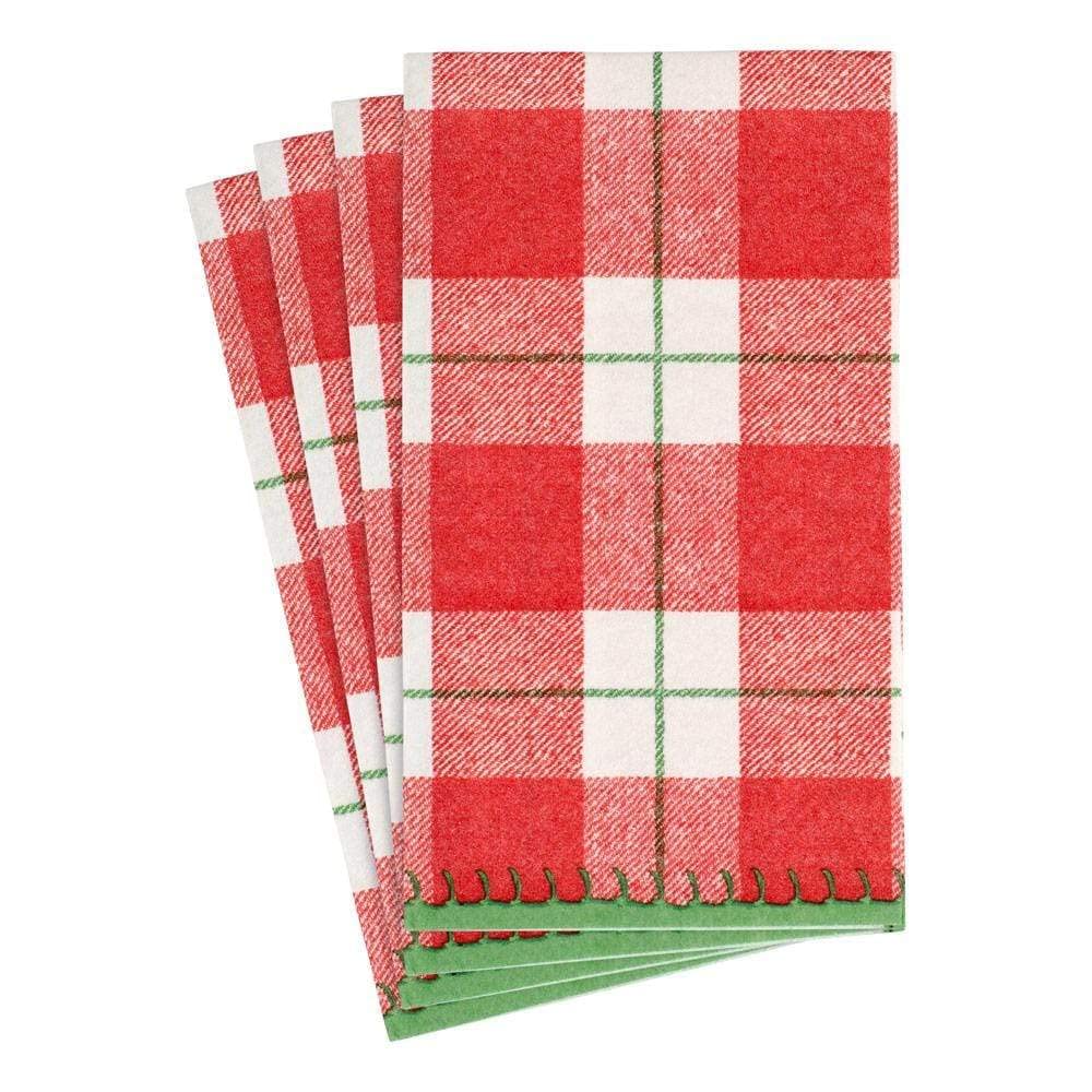 Premium Red Plaid Check Paper Linen Guest Towels & Napkins - 4 Packs of 12 - Elegant Holiday Dinner Party & Wedding Table Setting Essentials
