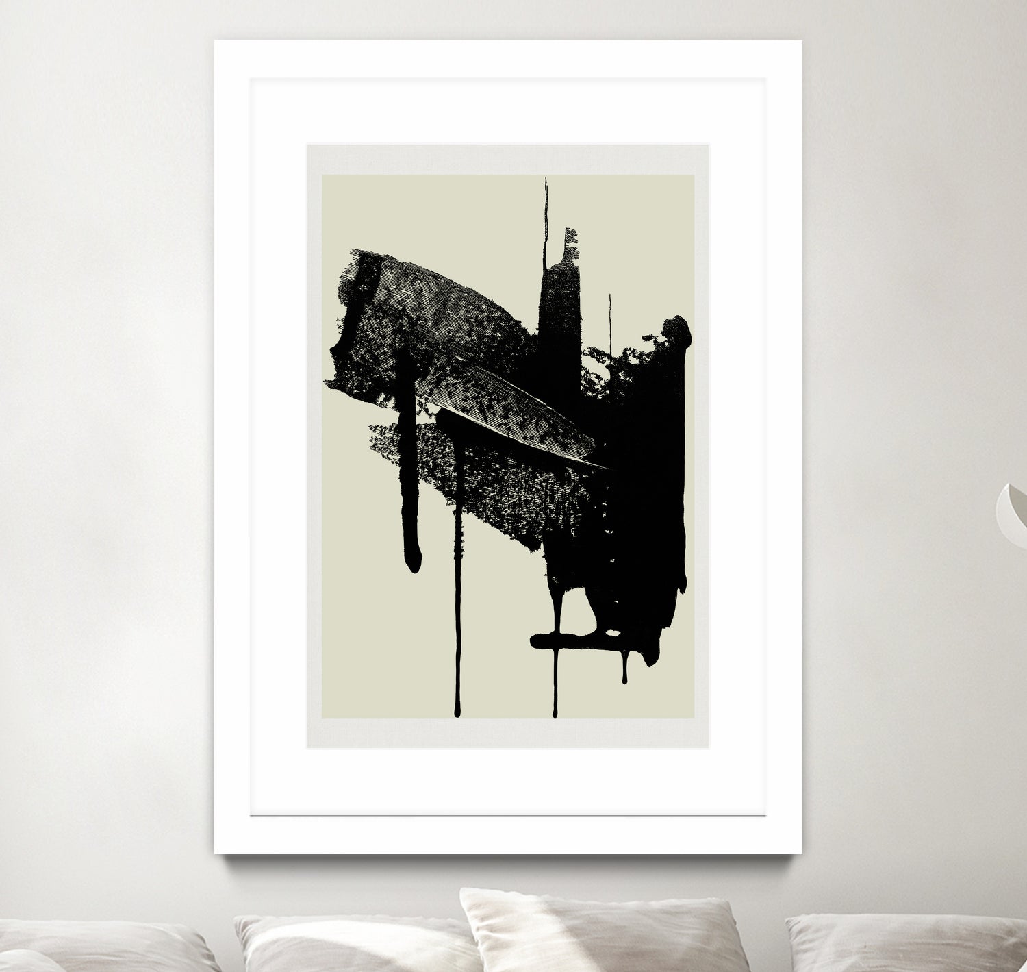 Abstract Brushstrokes Wall Art in Black and Cream - Modern Canvas Painting for Living Room, Bedroom & Office Decor