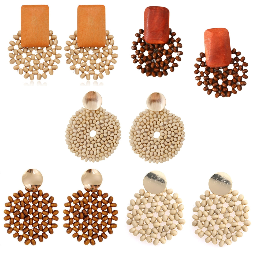 Boho Wooden Bead Drop Dangle Earrings for Women | Handmade Natural Wood Jewelry | Lightweight Statement Earrings for Casual Wear, Parties & Festivals | E9111