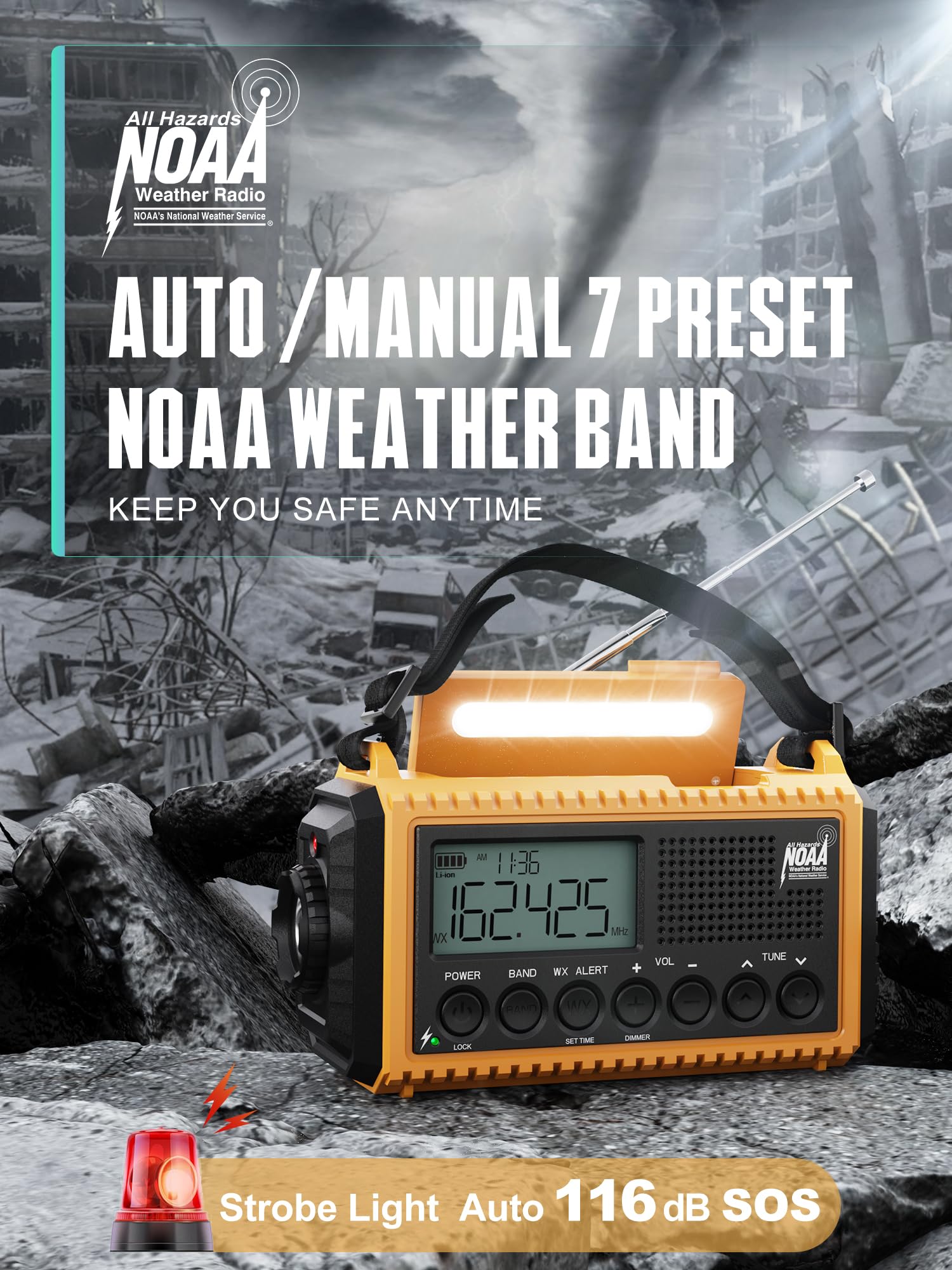 **18500mAh Solar Hand Crank Emergency Weather Radio - AM/FM/NOAA Shortwave Portable Radio with Phone Charger, Flashlight, Reading Lamp, SOS Alert & Headphone Jack - Perfect for Outdoor Camping, Hiking & Emergency Survival**