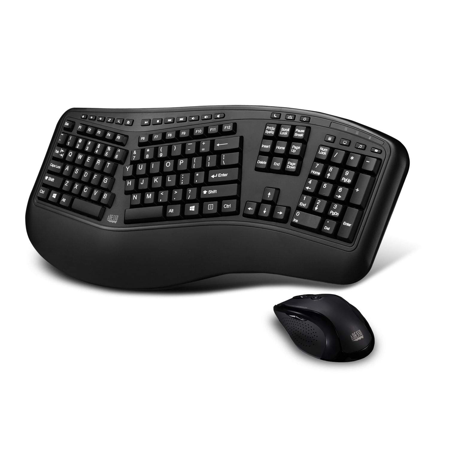 Adesso Tru-Form 1500 Wireless Ergonomic Keyboard and Laser Mouse Combo - Compatible with Windows 8/7/Vista/XP/2000 (WKB-1500GB) - Perfect for Office Work, Gaming & Home Computing