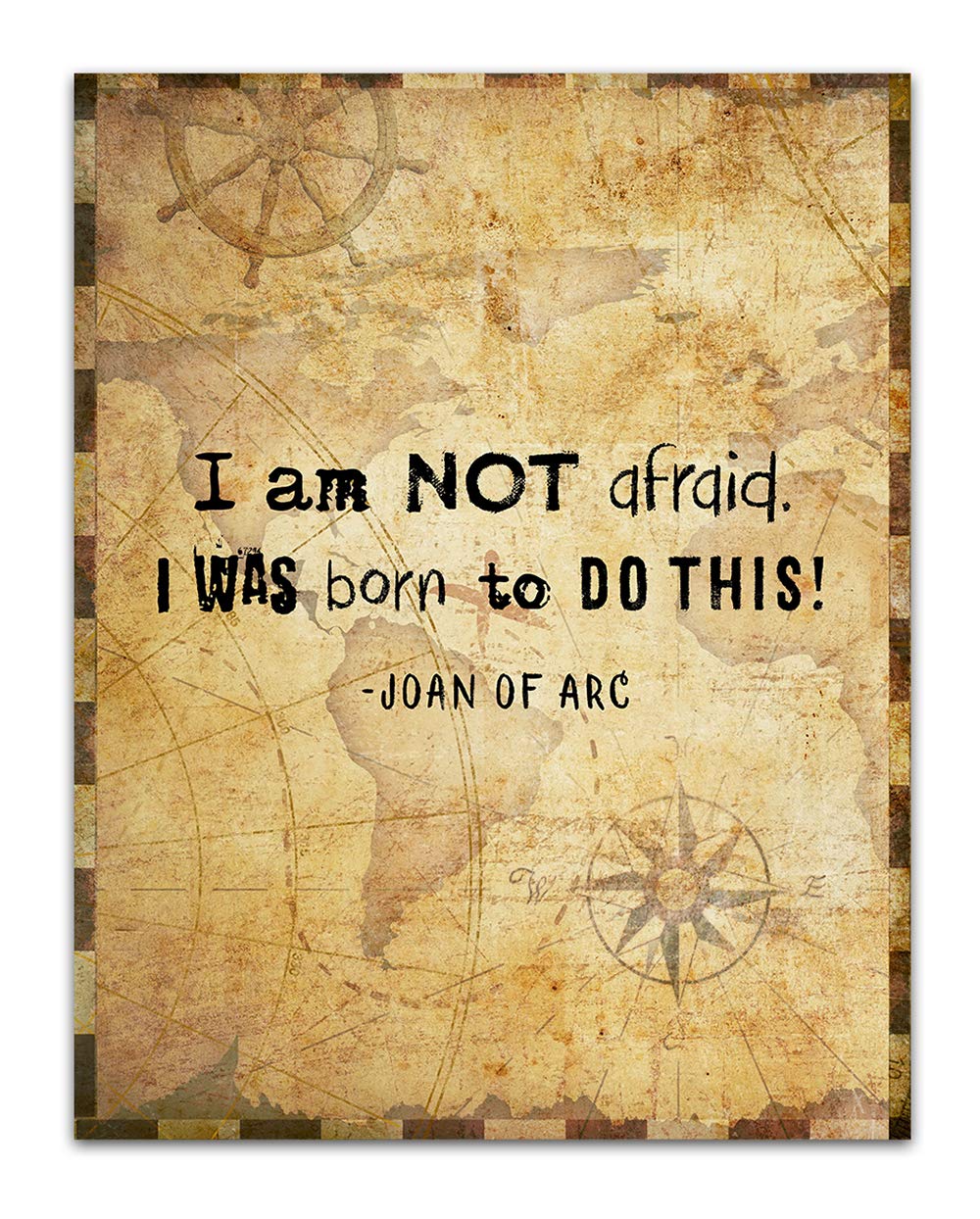 Joan of Arc Christian Bible Quote Wall Art - 11x14 Inspirational Scripture Print with 'I Am Not Afraid' Verse - Religious Home Decor Gift for Women, Family & Friends (Compass Design) - Perfect for Bedroom, Office & Church Decor
