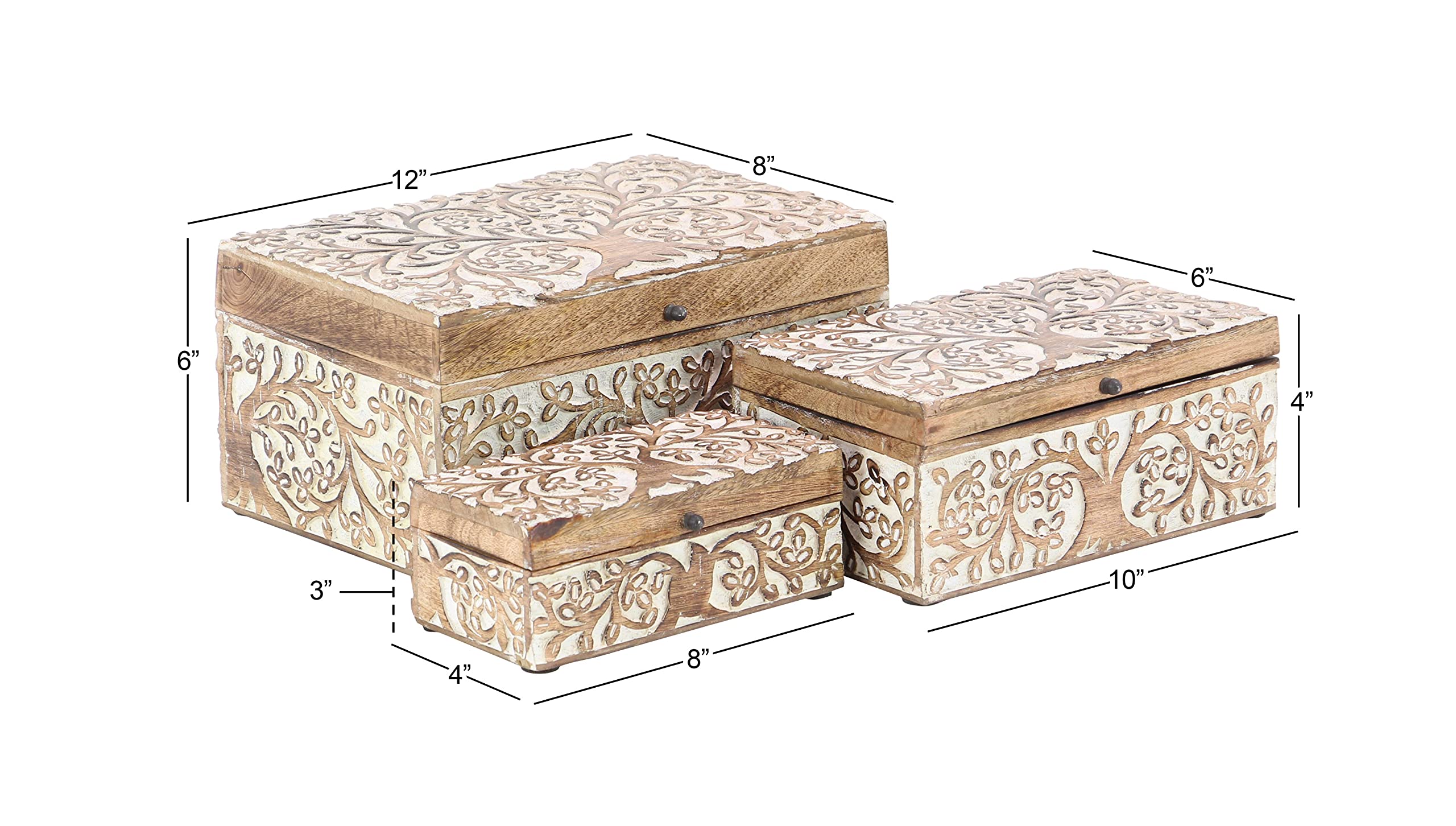 Mango Wood Floral Storage Box Set of 3 - 8