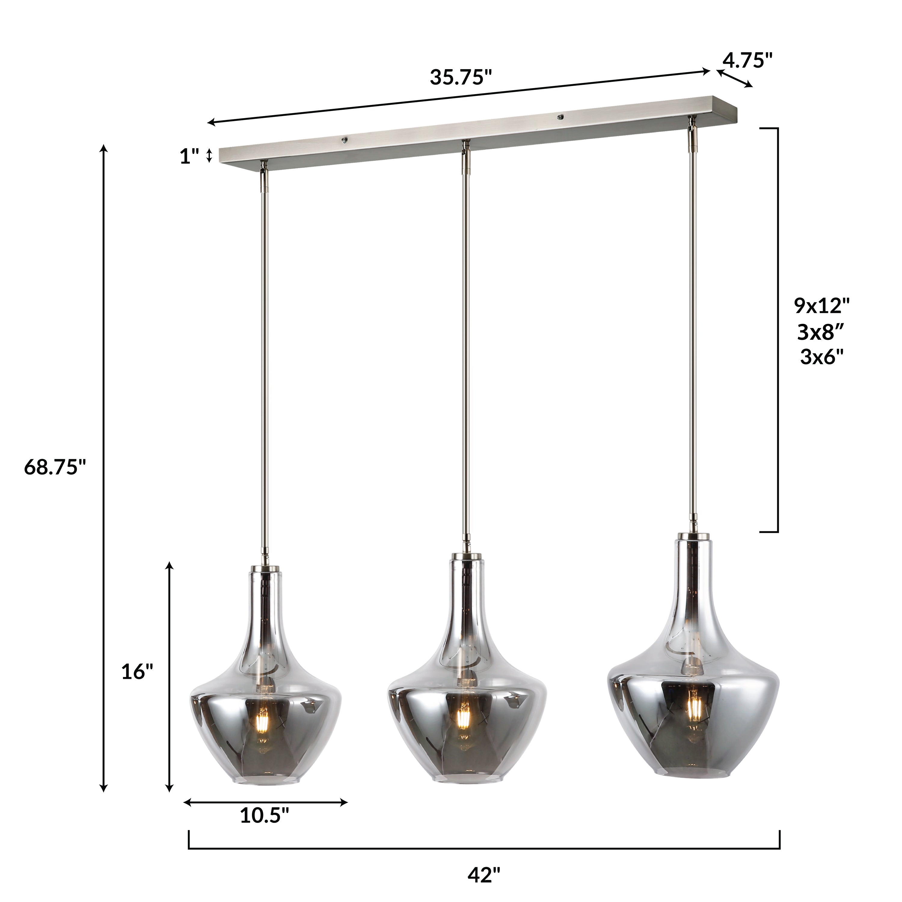 Modern 3-Light Pendant Island Lighting Fixture for Kitchen Dining Room - Brushed Nickel Finish, Adjustable Height, Dimmable LED Bulbs Included - Perfect for Home, Restaurant, and Cafe Decor