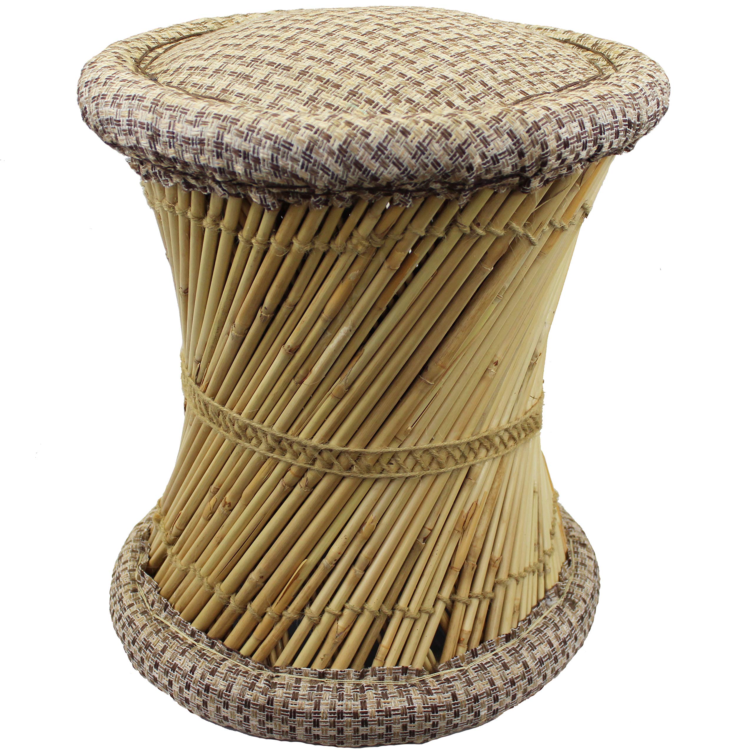 Natural Geo Moray Jute/Reed Decorative Cushioned Accent Stool Light Brown - Boho Chic Home Decor for Living Room, Bedroom & Outdoor Patio