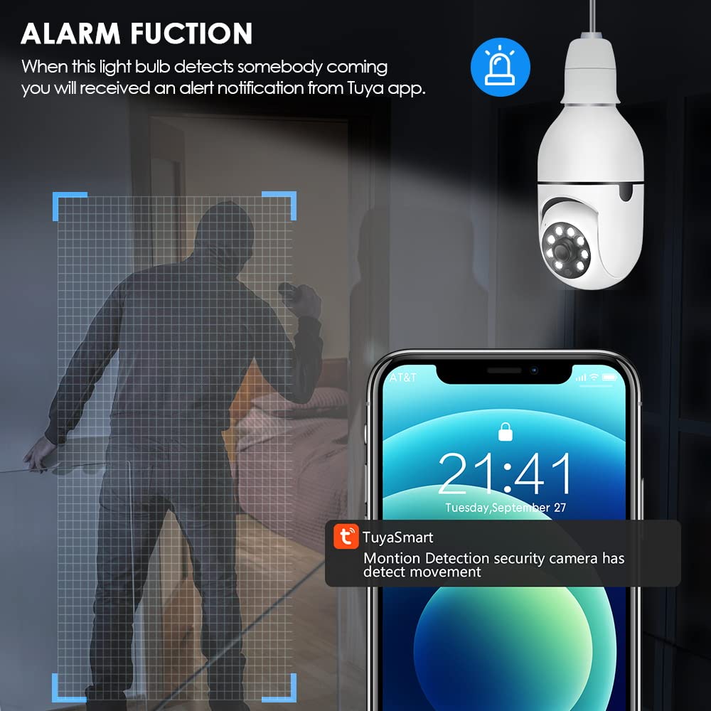 EVERSECU 1080P 2.0MP Wireless Light Bulb PTZ Security Camera - Motion Auto Tracking, 2-Way Audio, Night Vision, Tuya Smart Life App, WiFi IP PTZ CCTV Camera with E27 Connector (4 Pack) - Ideal for Home Security, Baby Monitoring & Pet Surveillance
