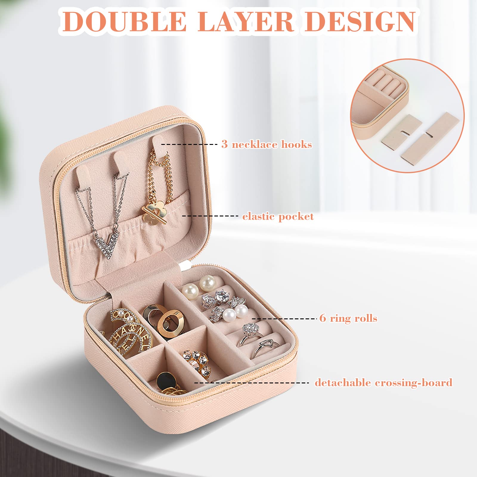 Eucomir Mini Portable Jewelry Box Organizer for Women - PU Leather Travel Jewelry Display Case with Lotus Design - Perfect Gift for Girls, Mothers & Daughters - Ideal for Travel, Home Storage & Gift Giving
