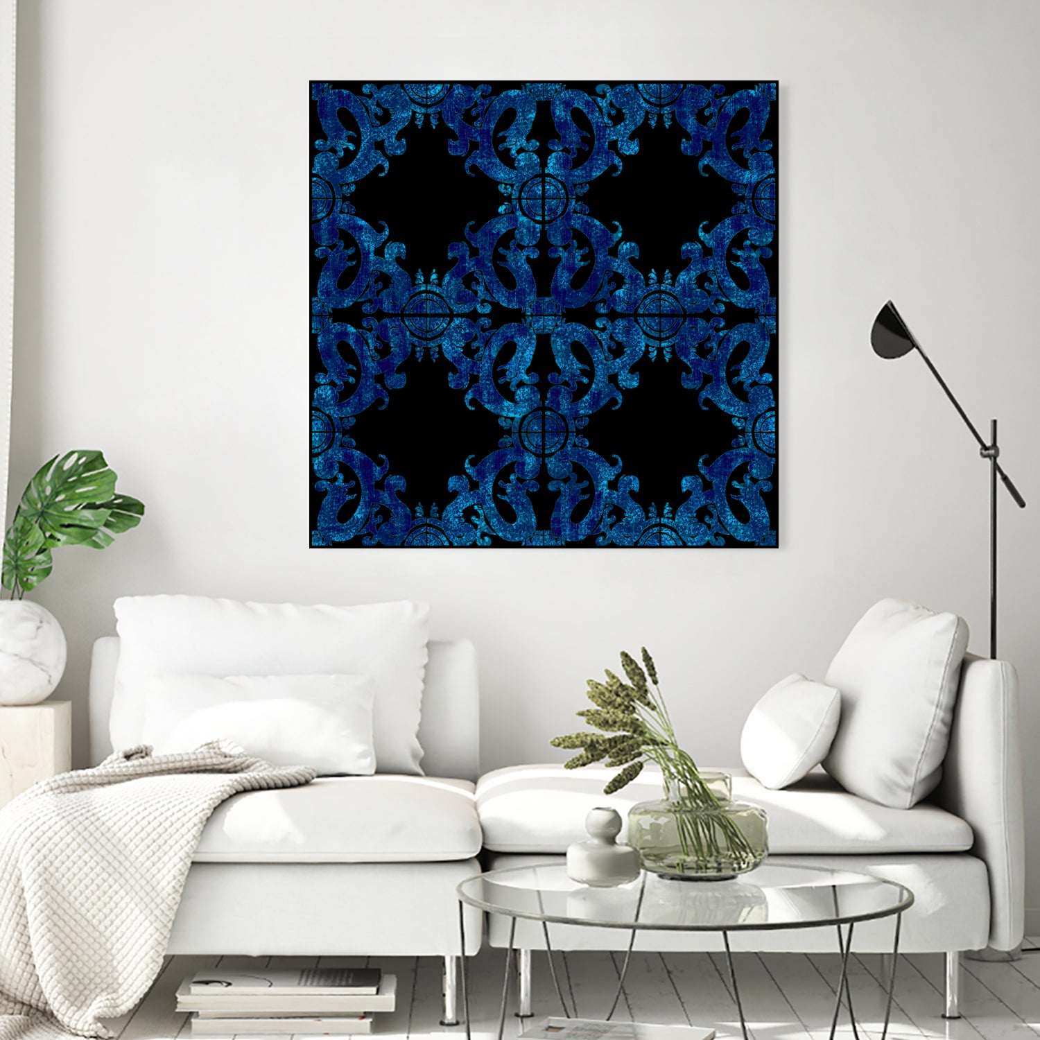 Blue Carved Tile Ceramic Effect Wall Decor - Handmade Ceramic Art for Home, Kitchen, Bathroom & Outdoor Spaces