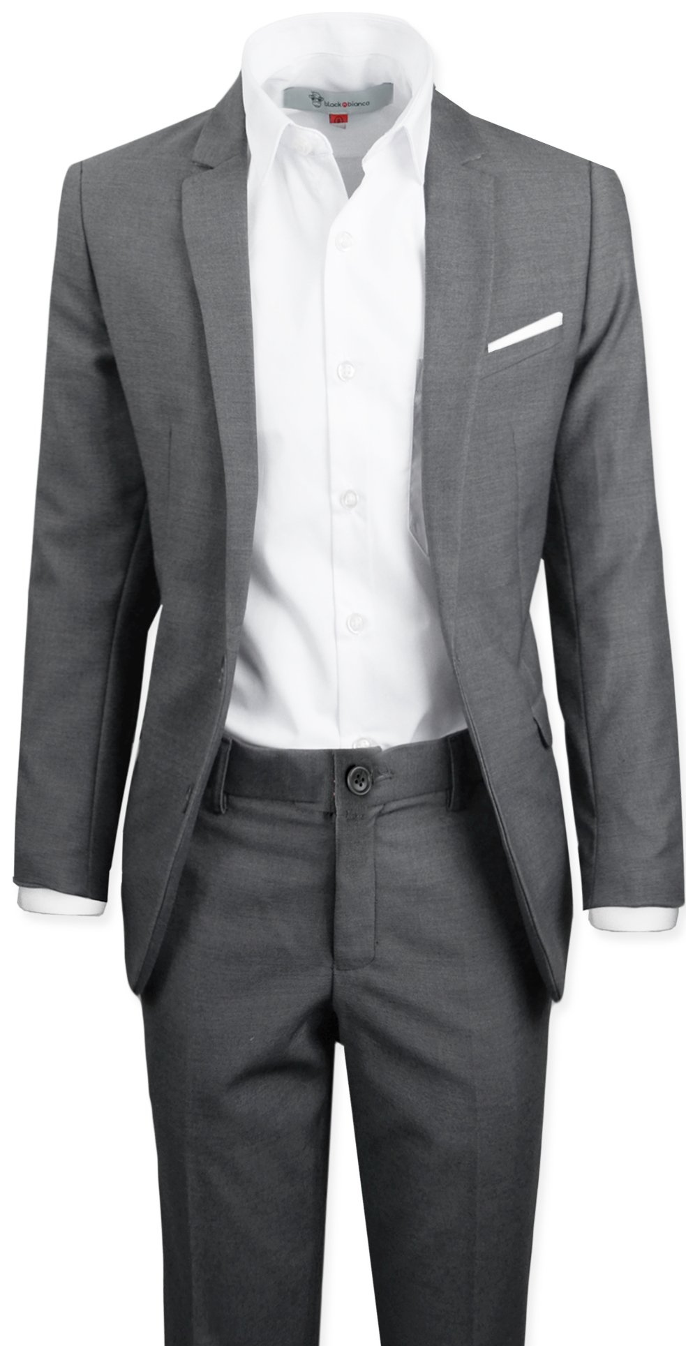 Black n Bianco Signature Boys' Slim Fit Suit Set - Formal Blazer, Dress Pants & Tie Outfit for Weddings, School Events & Special Occasions