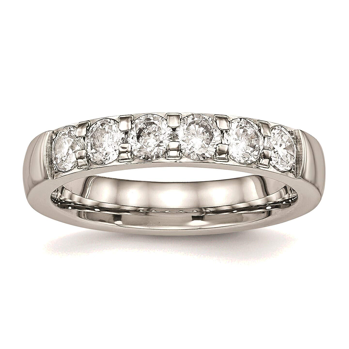 Bonyak Stainless Steel Polished CZ 4mm Wedding Band Ring - Size 7, Durable & Hypoallergenic Jewelry for Men & Women - Perfect for Engagement, Anniversary & Everyday Wear