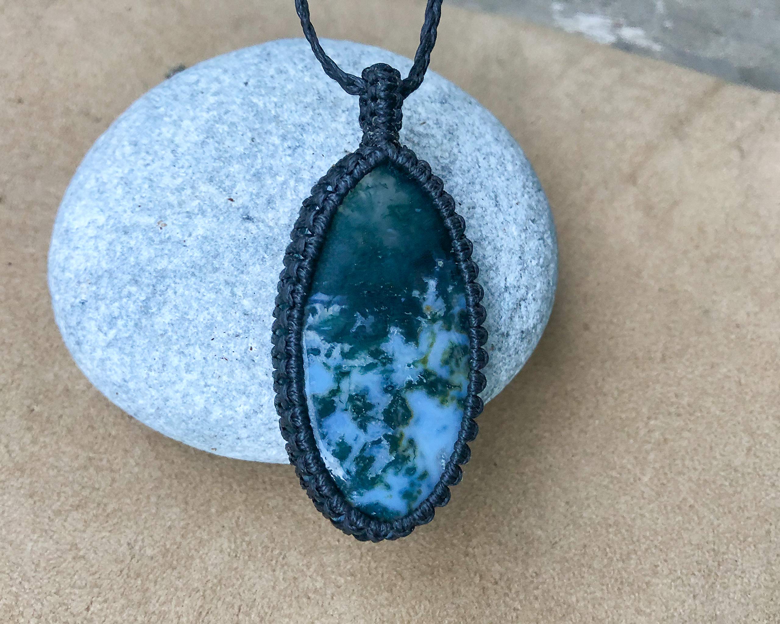 Handmade Moss Agate Macrame Necklace - Large Oval Green Stone Pendant for Women, Boho Jewelry Gift for Her, Perfect for Yoga, Meditation & Spiritual Healing