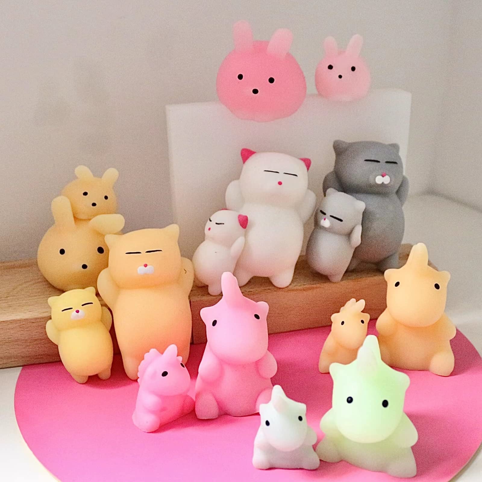18PCS Squishy Toys for Kids - 9 Large & 9 Small Kawaii Mochi Stress Relief Toys, Cute Rabbit & Cat Squishies for Party Favors, Anxiety Relief & Sensory Play - Perfect for Birthday Gifts, Classroom Rewards & Relaxation Therapy