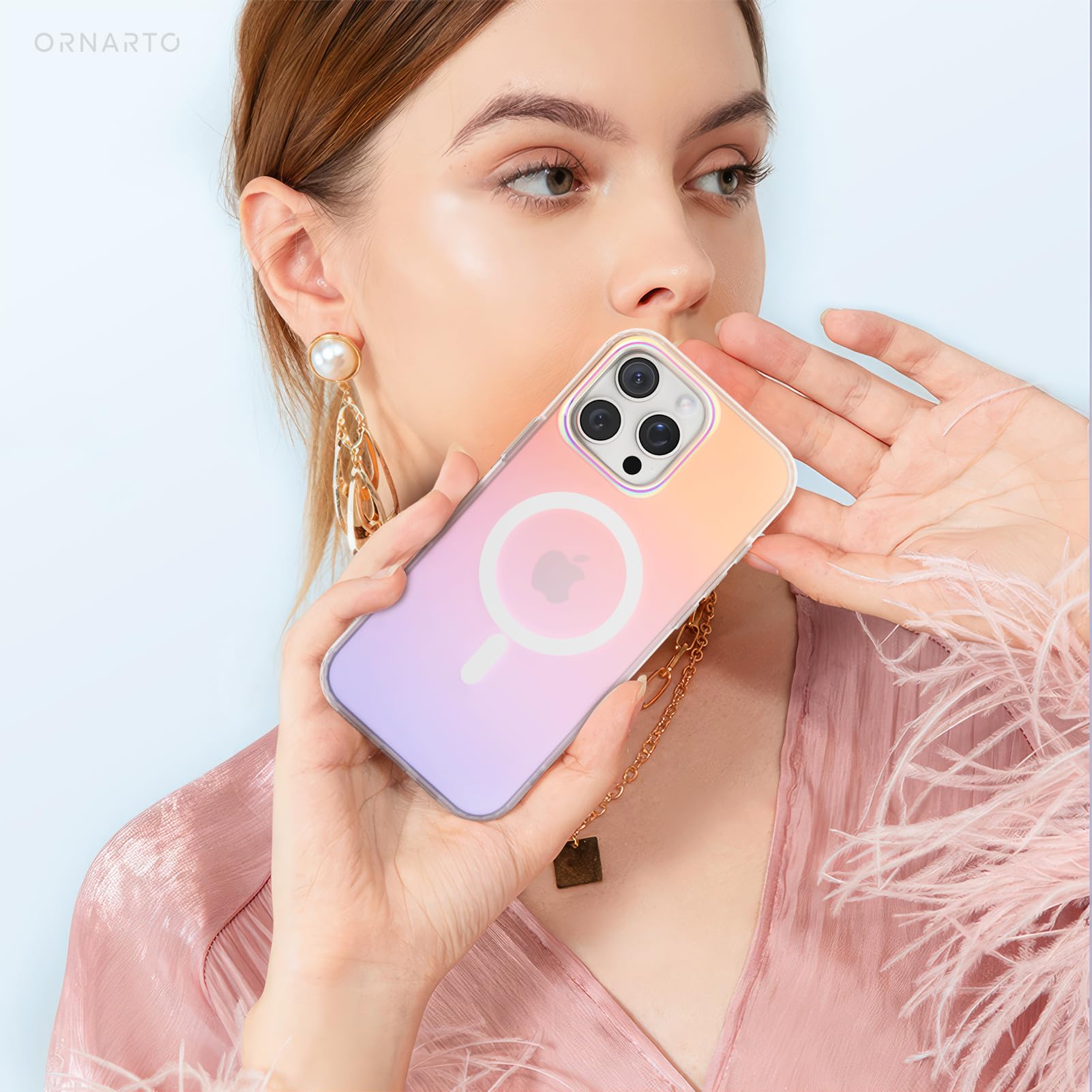 ORNARTO Magnetic Case for iPhone 16 Pro Max - Holographic Iridescent Shockproof Cover with MagSafe Compatibility | Rainbow Sunset Design | Protective Phone Case for 6.9