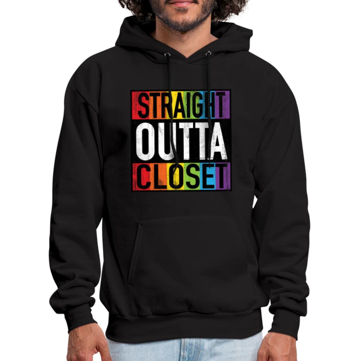 Straight Outta Closet LGBTQ Pride Hoodie for Men - Rainbow Graphic Pullover Sweatshirt | Casual Streetwear, Pride Month Celebration, Gay Rights Support