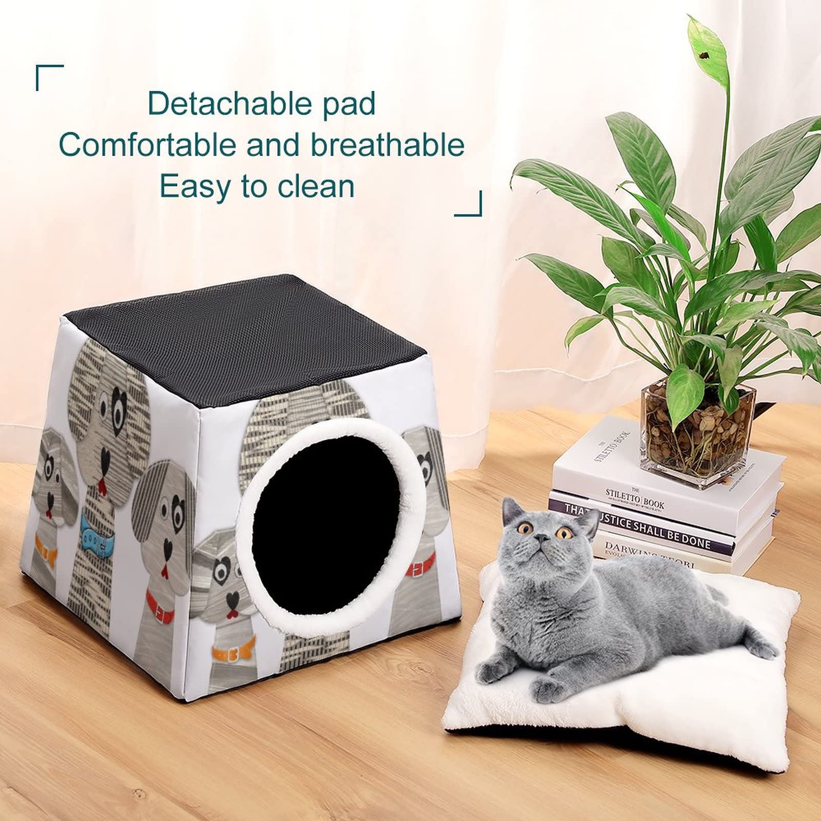 Multi-Functional Cat House - Soft Cat Bed & Cozy Sofa with Cute Printed Design, Indoor & Outdoor Kitty Shelter for Cats and Small Dogs | Perfect for Living Room, Bedroom, or Patio Use