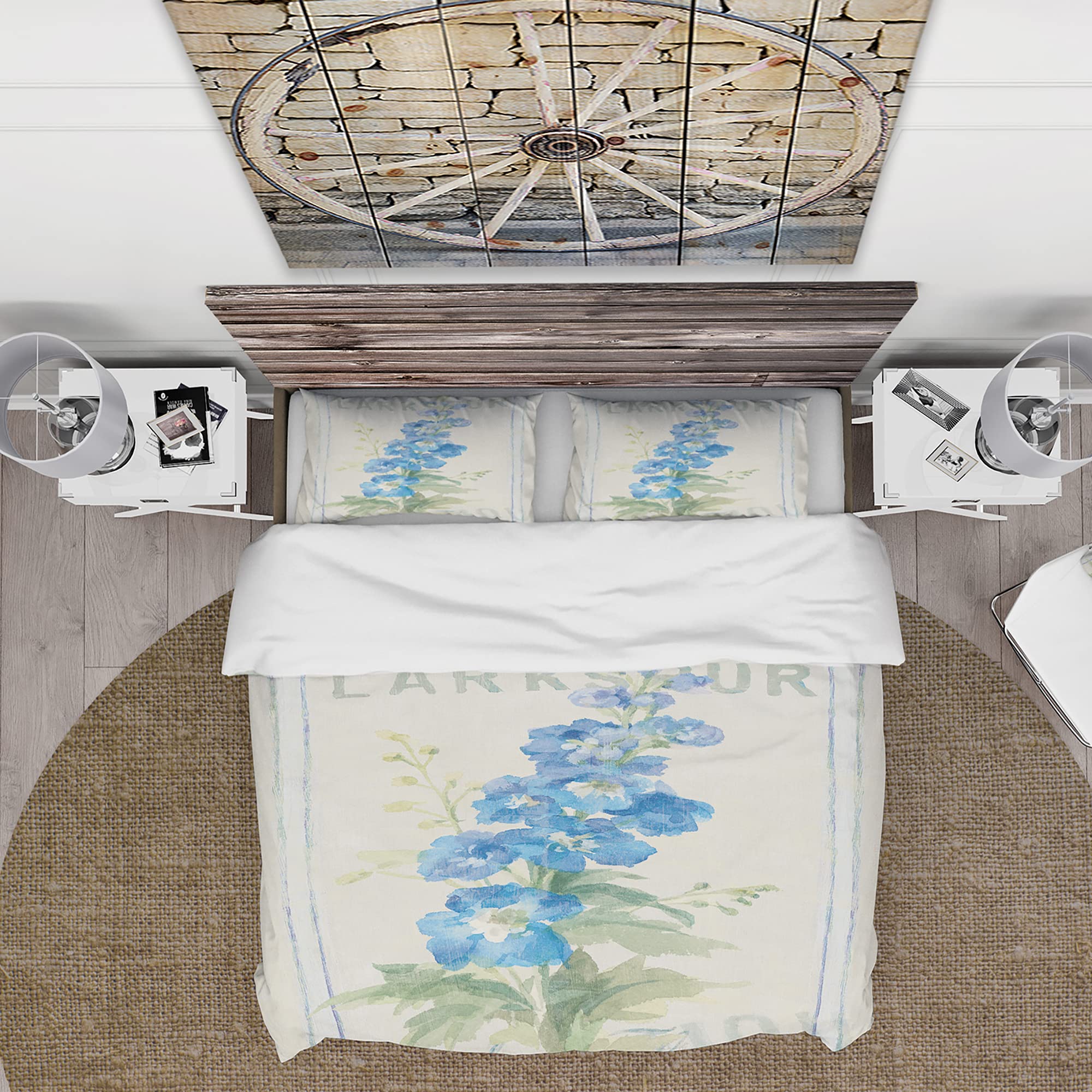 DesignQ Floral Farmhouse Duvet Cover Set - King Size Blue Floral Bedding (3-Piece) | All-Season Comfort for Rustic & Modern Bedrooms