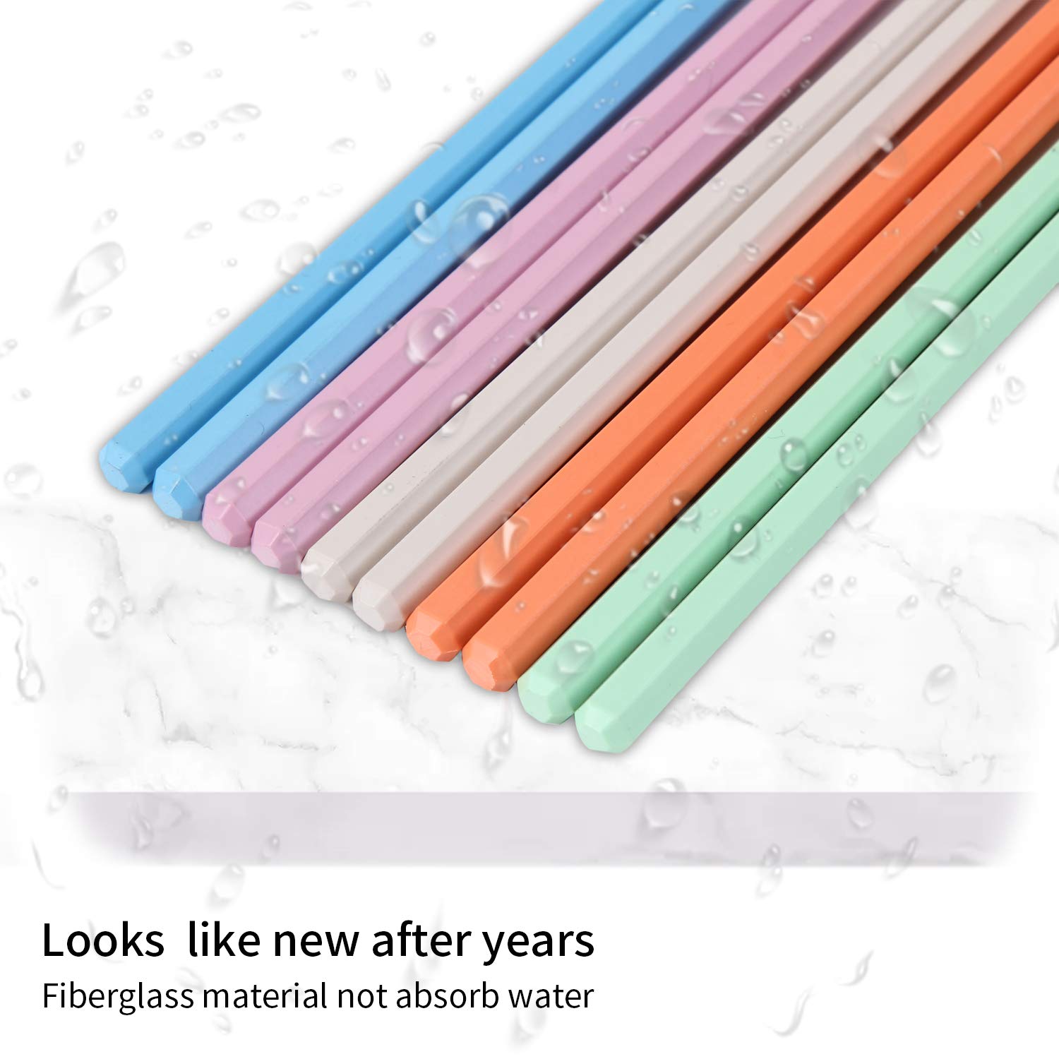 Premium Colorful Fiberglass Chopsticks Set - 5 Pairs (9.5 Inches) | Dishwasher Safe, Reusable & Non-Slip Kitchen Utensils | Perfect for Asian Cuisine, Sushi, Ramen & Home Dining