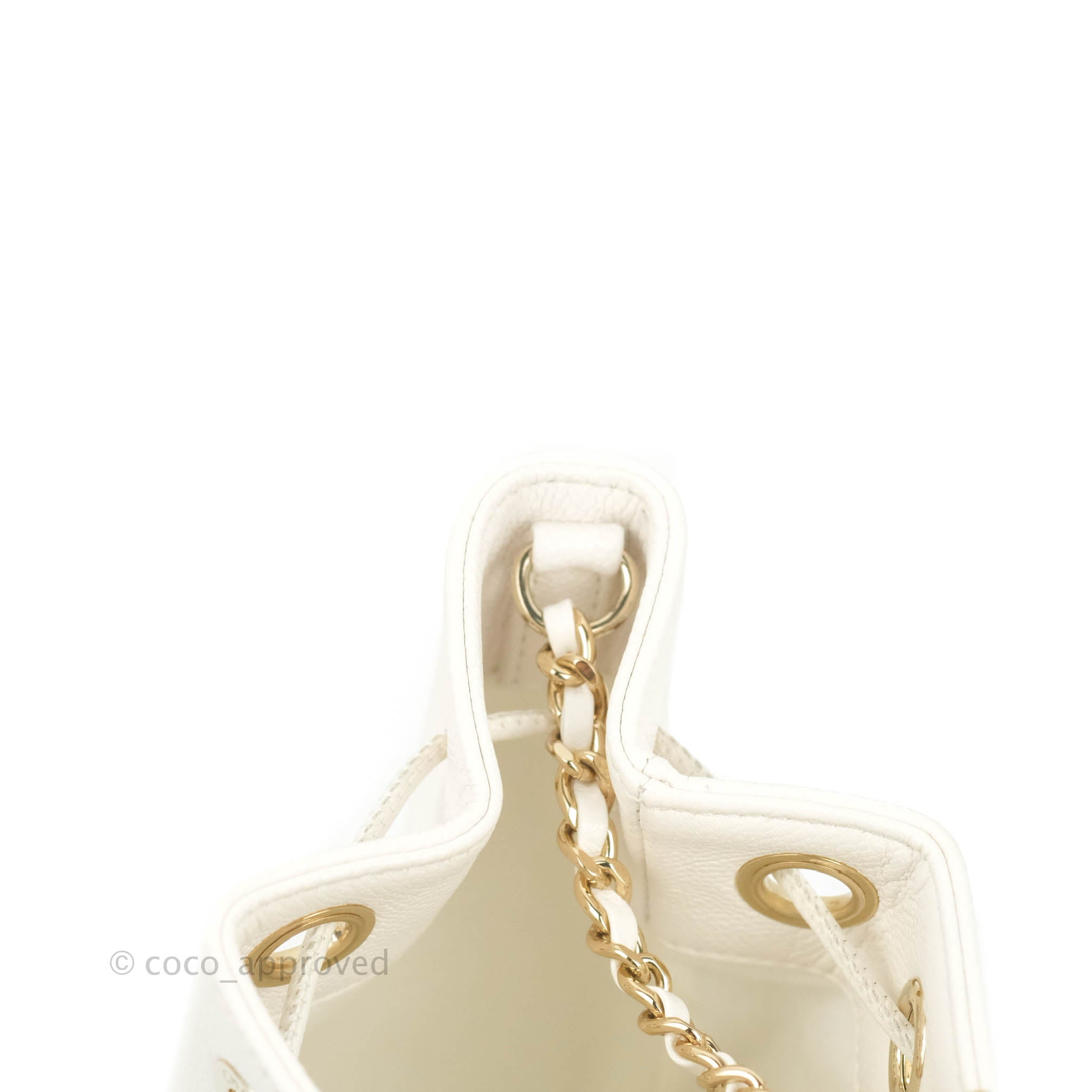 Chanel Business Affinity Drawstring Bucket Bag in White Caviar Leather with Gold Hardware - Perfect for Work, Travel & Everyday Luxury