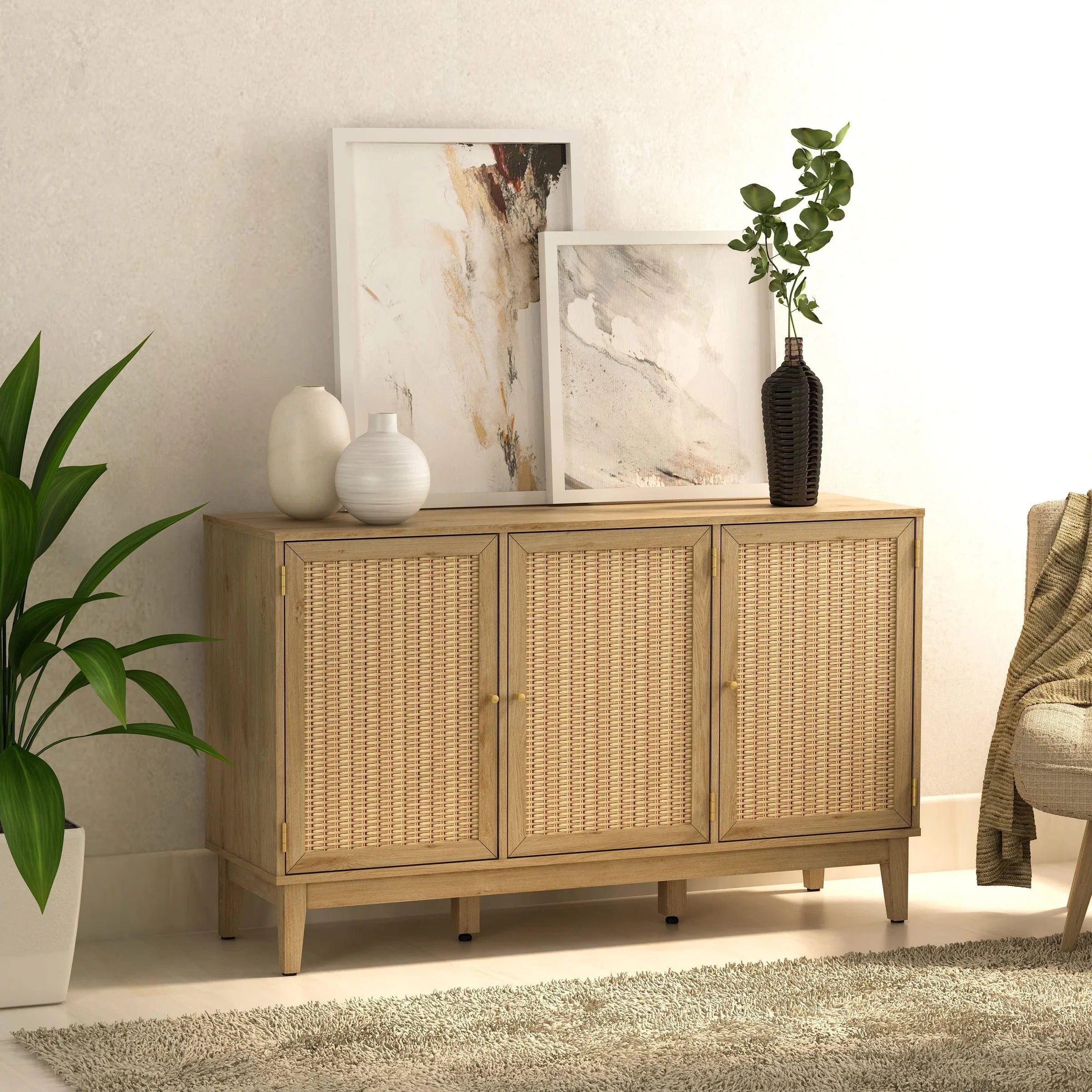 Anderson Teak Bodrum 50-Inch Wide Sideboard Cabinet SB 5015 - Solid Teak Wood Buffet Table for Dining Room, Living Room & Entryway Storage